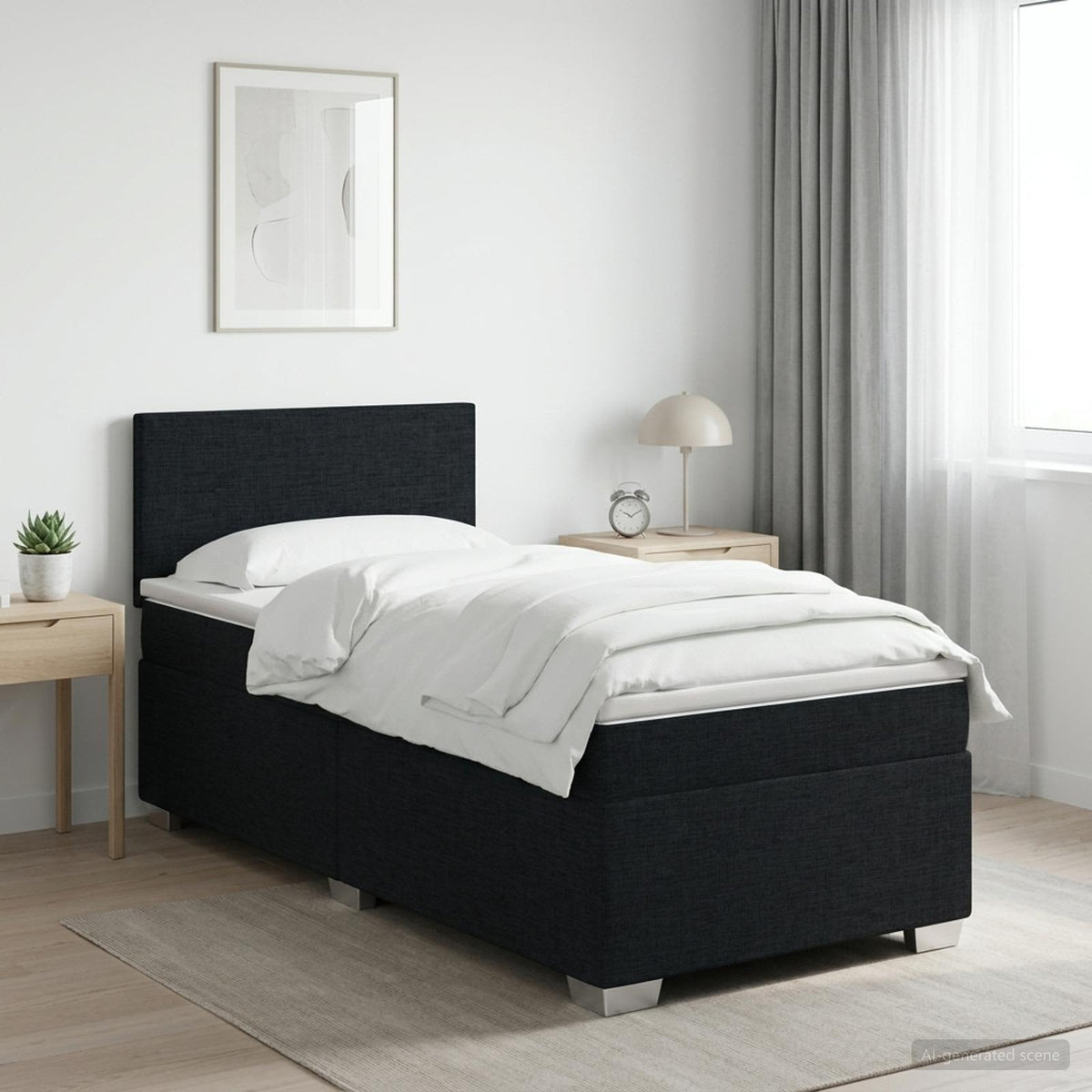 Box Spring Seng med Madras og LED Sort 90 x 200 cm Stof