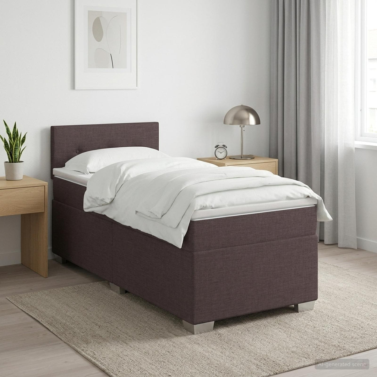 Box Spring Seng med Madras og LED Mørk Brun 90 x 200 cm Stof