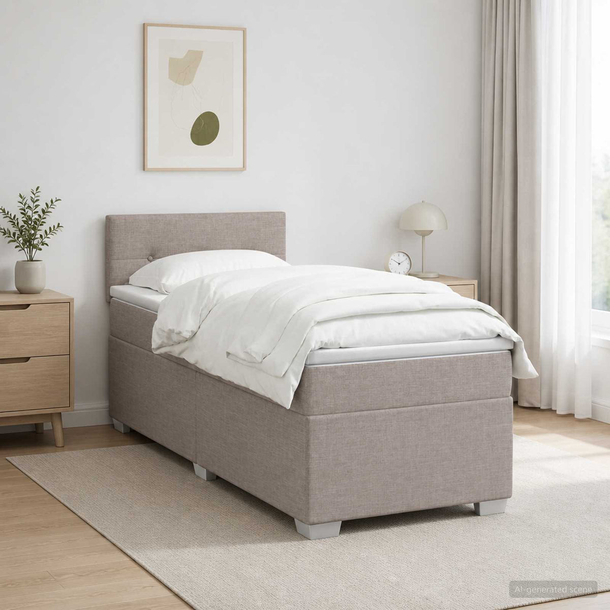 Box Spring Seng med Madras og LED Gråbrun 80 x 200 cm Stof