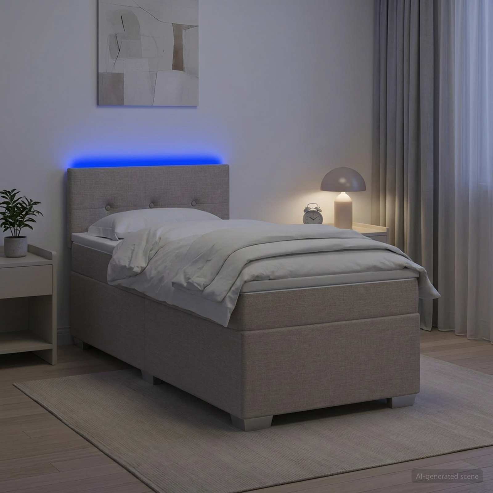 vidaXL Box Spring Seng med Madras og LED Gråbrun 90 x 200 cm Stof
