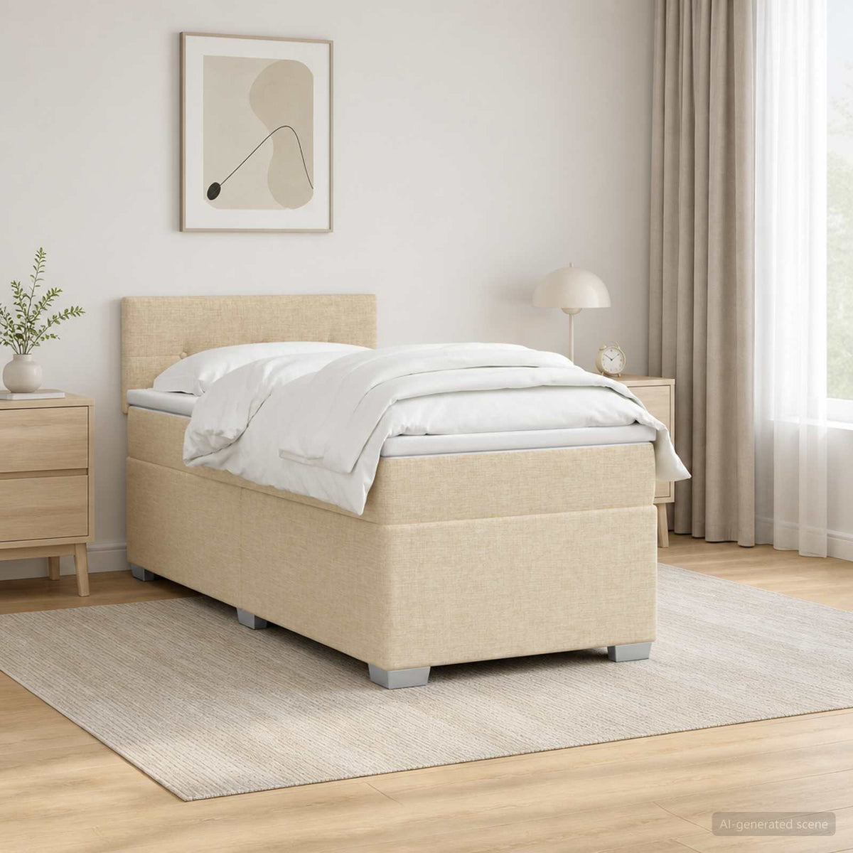 Box Spring Seng med Madras og LED Cremefarvet 80 x 200 cm Stof