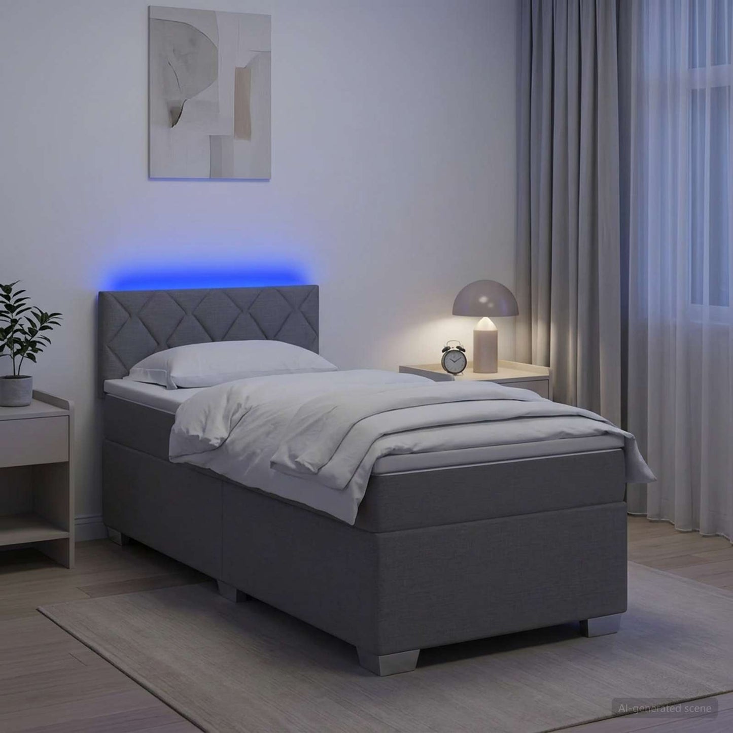 Box Spring Seng med Madras og LED Lysegrå 80 x 200 cm Stof
