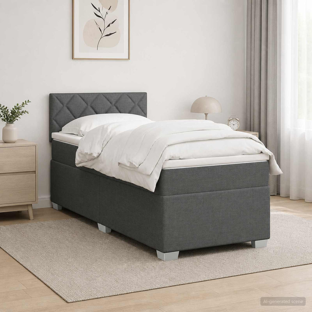 Box Spring Seng med Madras og LED Mørkegrå 90 x 190 cm Stof