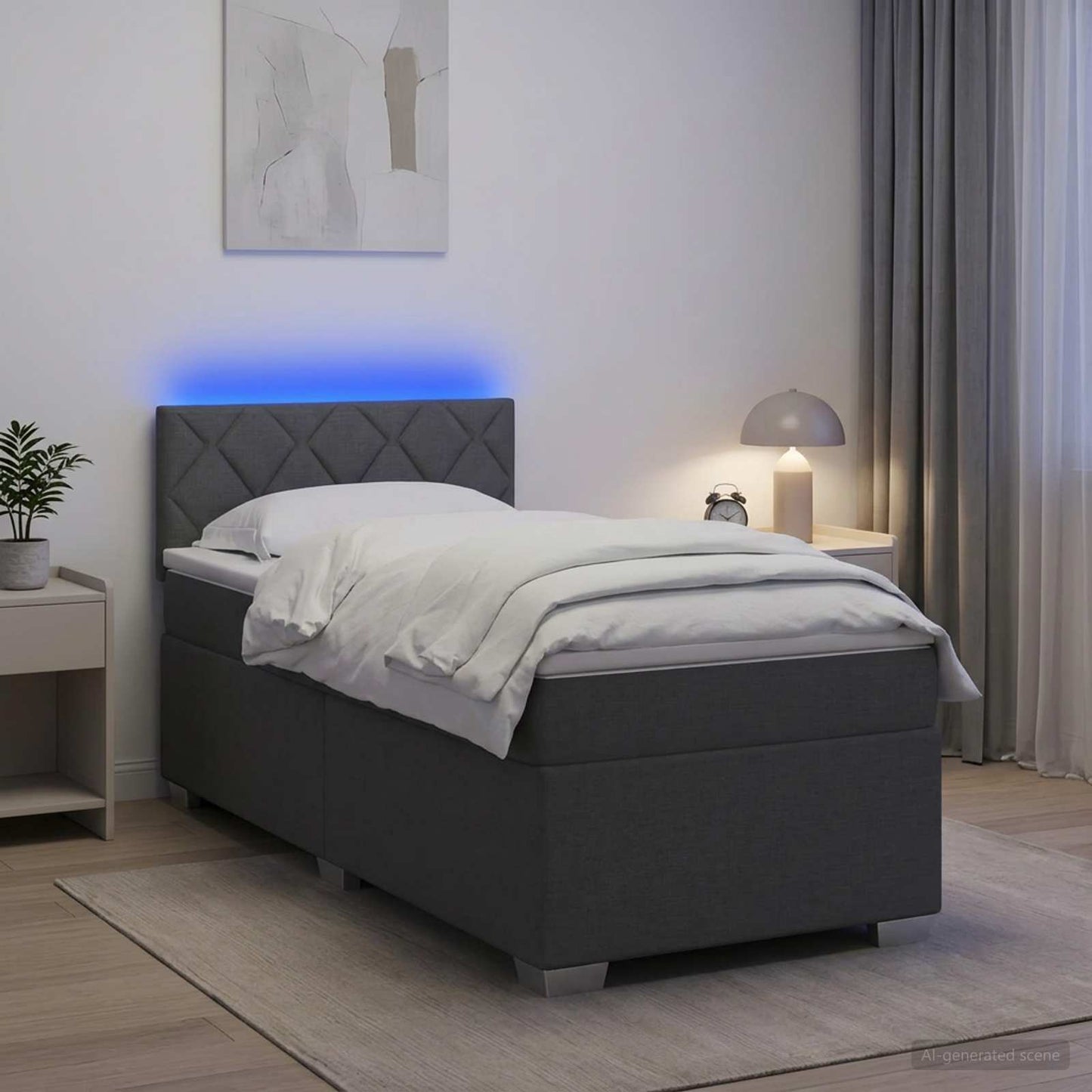 Box Spring Seng med Madras og LED Mørkegrå 80 x 200 cm Stof