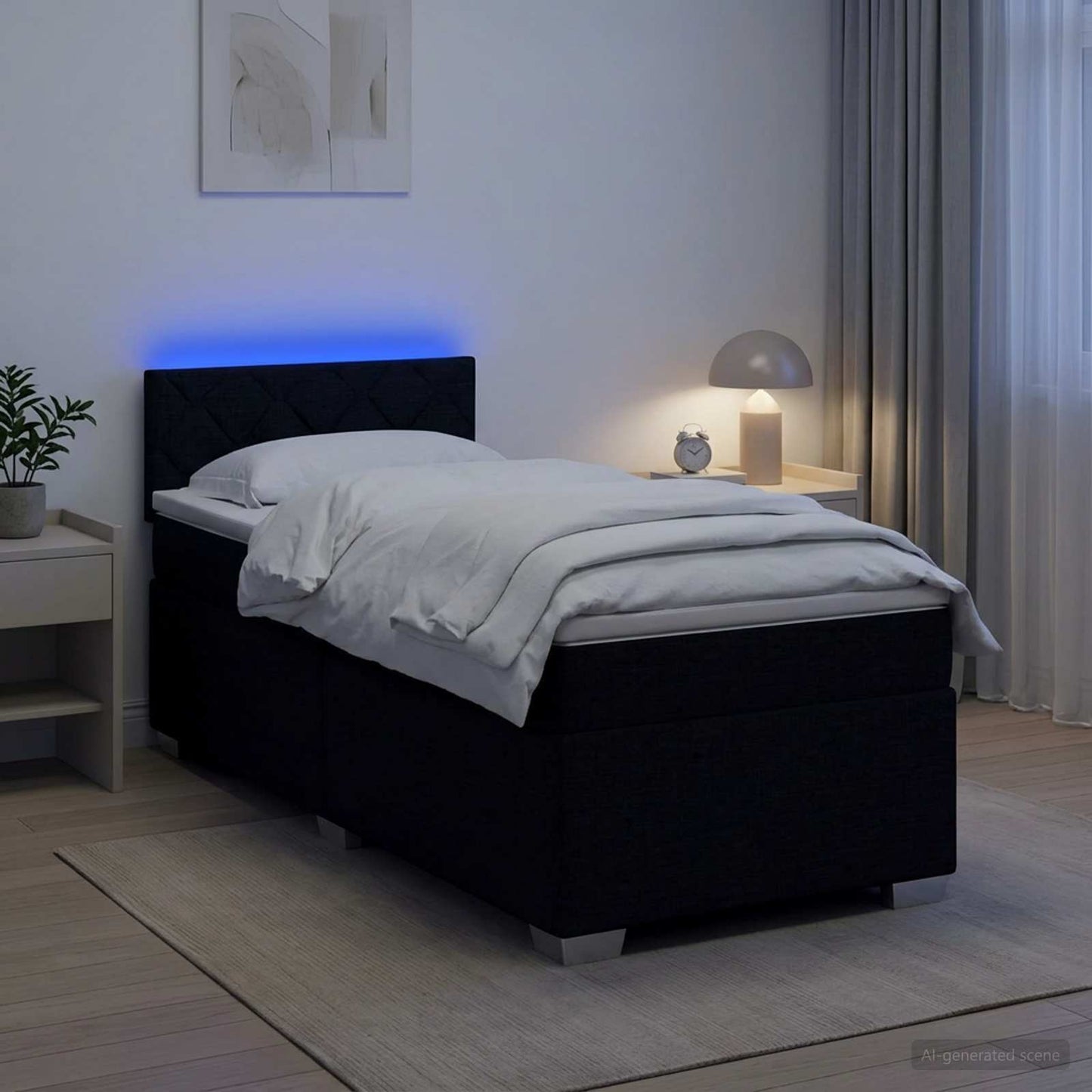 Box Spring Seng med Madras og LED Sort 80 x 200 cm Stof