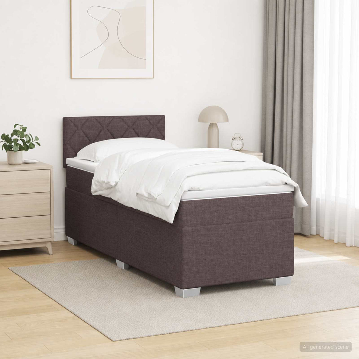 Box Spring Seng med Madras og LED Mørk Brun 90 x 190 cm Stof