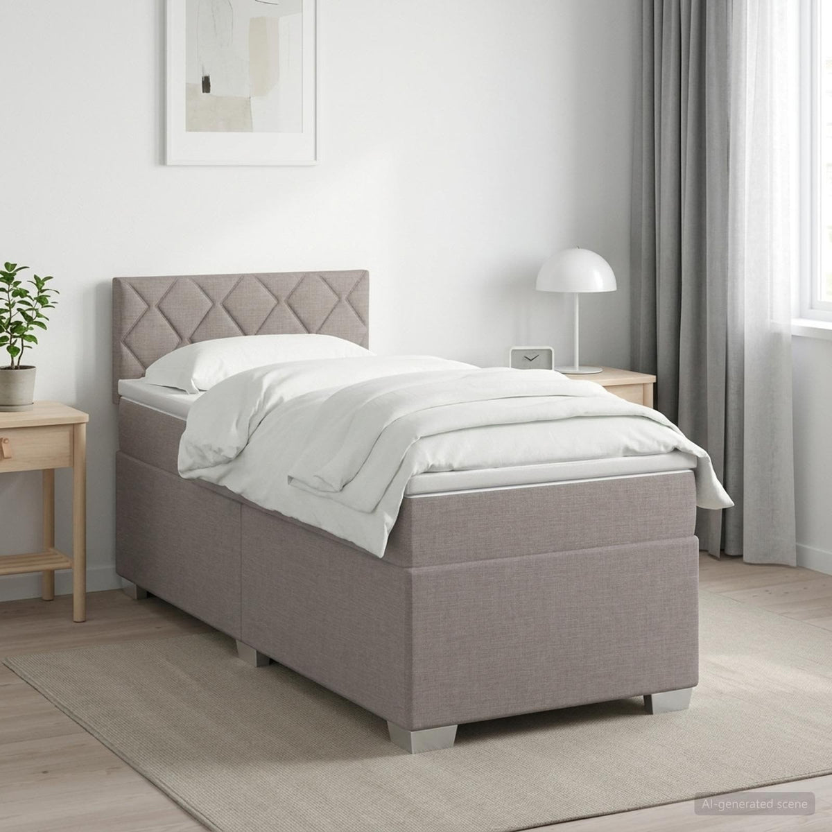 Box Spring Seng med Madras og LED Gråbrun 90 x 200 cm Stof