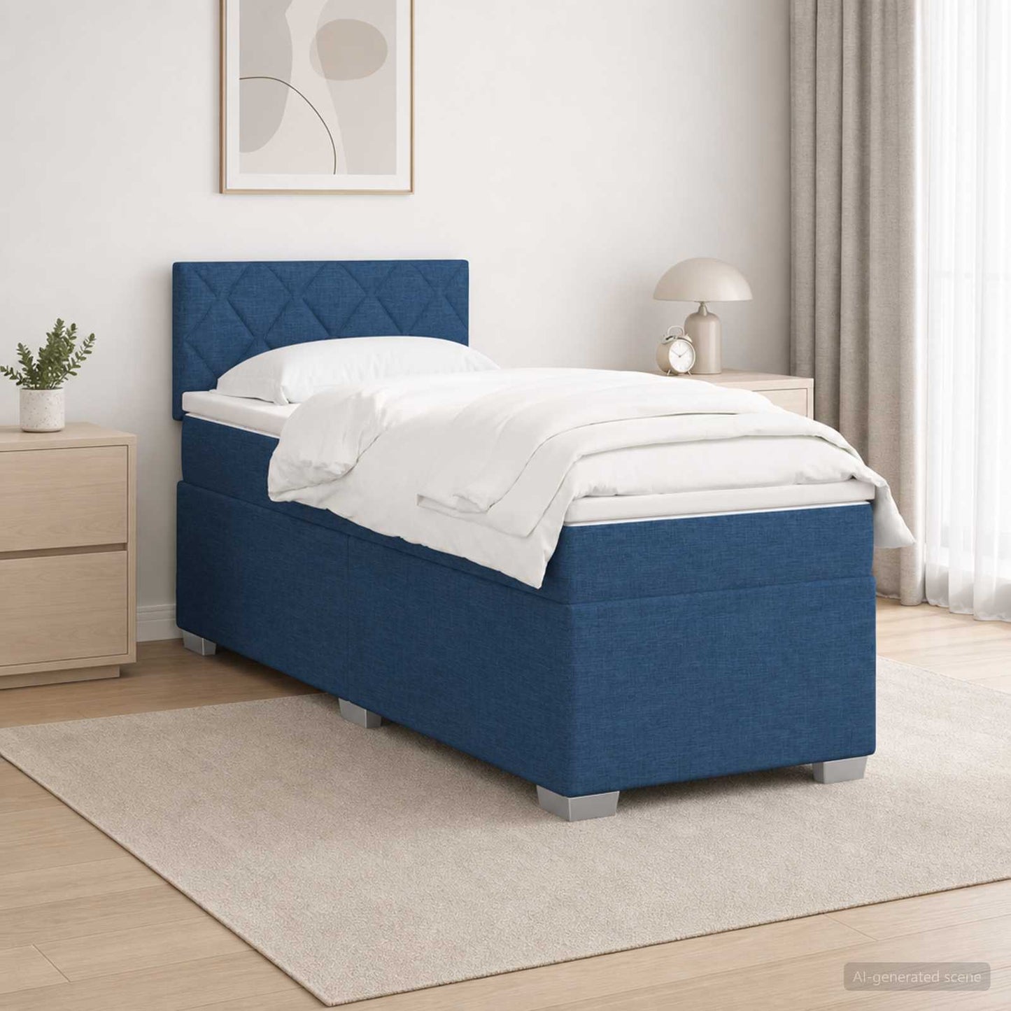 Box Spring Seng med Madras og LED Blå 80 x 200 cm Stof