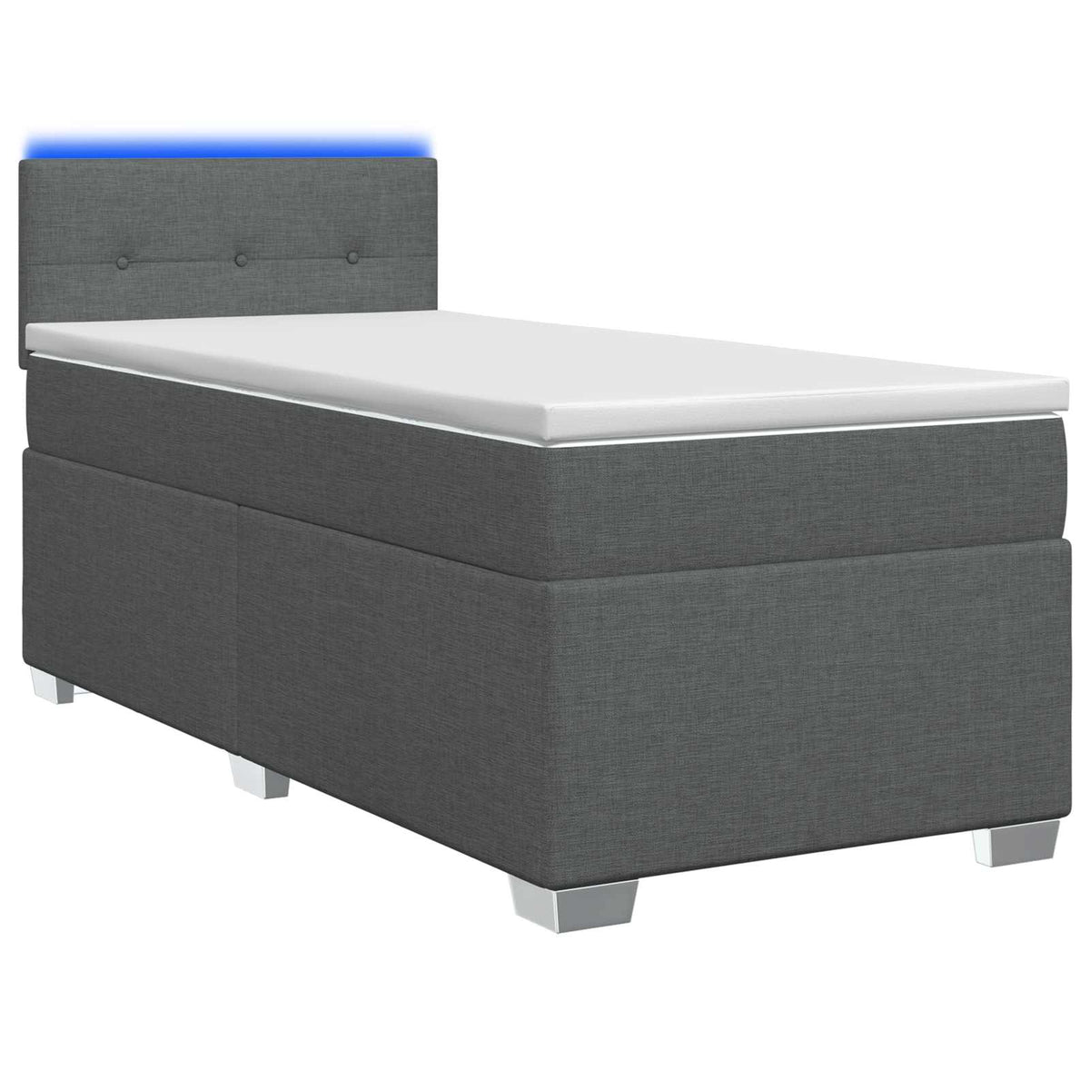 Box Spring Seng med Madras og LED Mørkegrå 90 x 190 cm Stof