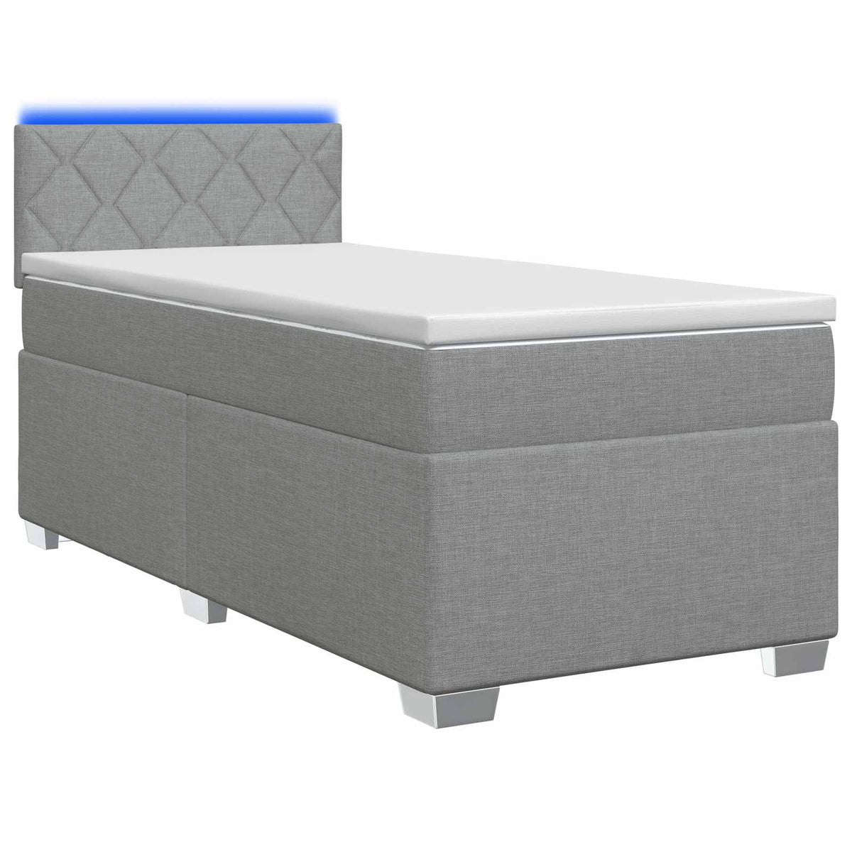Box Spring Seng med Madras og LED Lysegrå 90 x 190 cm Stof