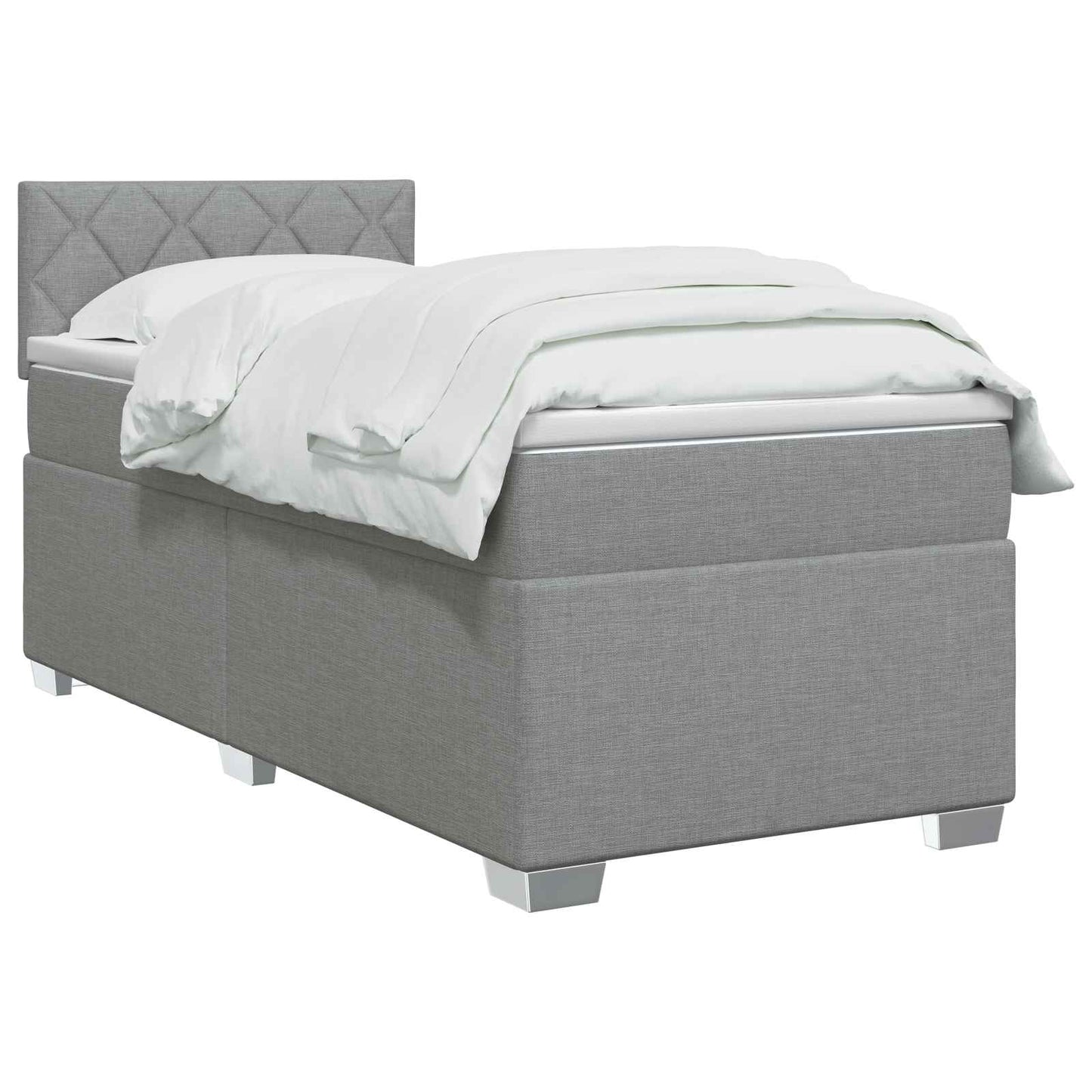 Box Spring Seng med Madras og LED Lysegrå 90 x 190 cm Stof