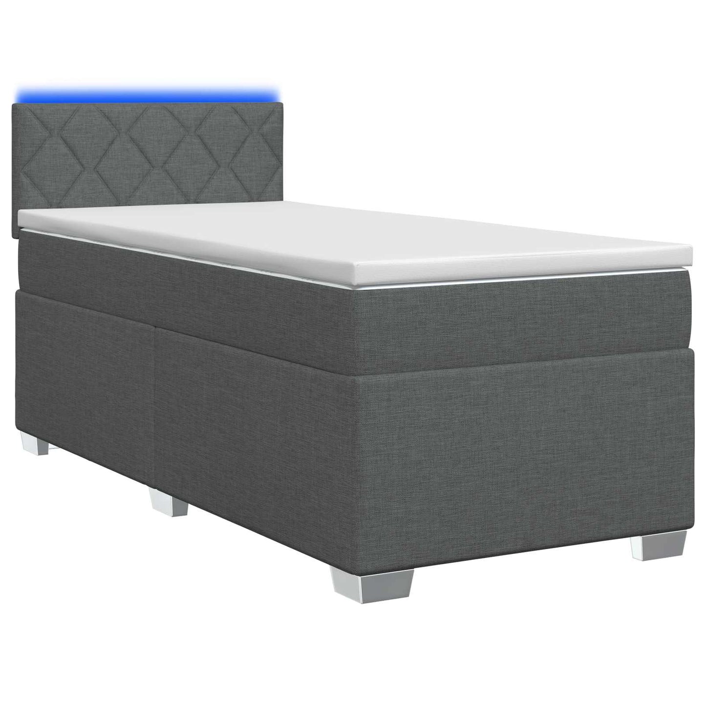 Box Spring Seng med Madras og LED Mørkegrå 90 x 190 cm Stof
