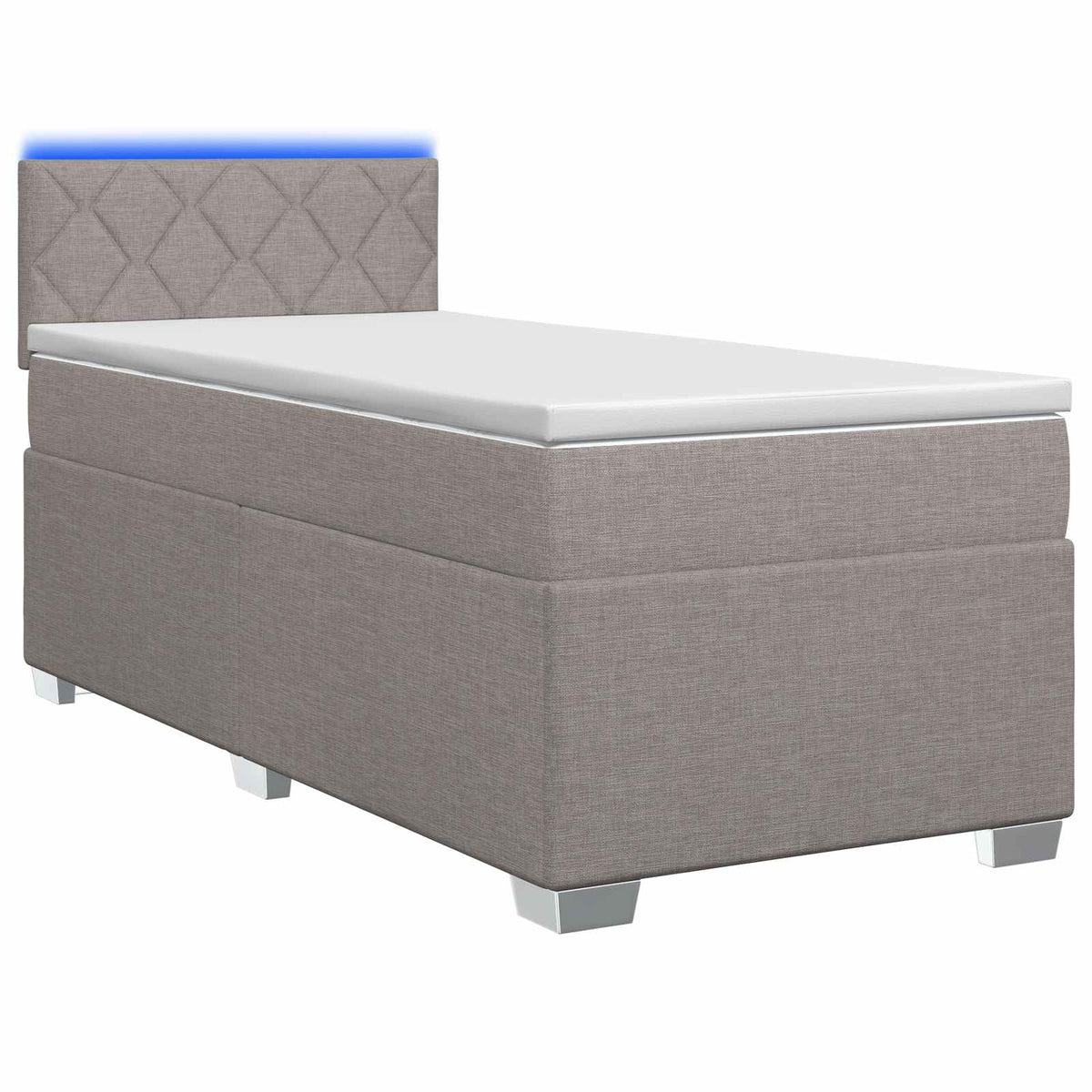 Box Spring Seng med Madras og LED Gråbrun 90 x 190 cm Stof