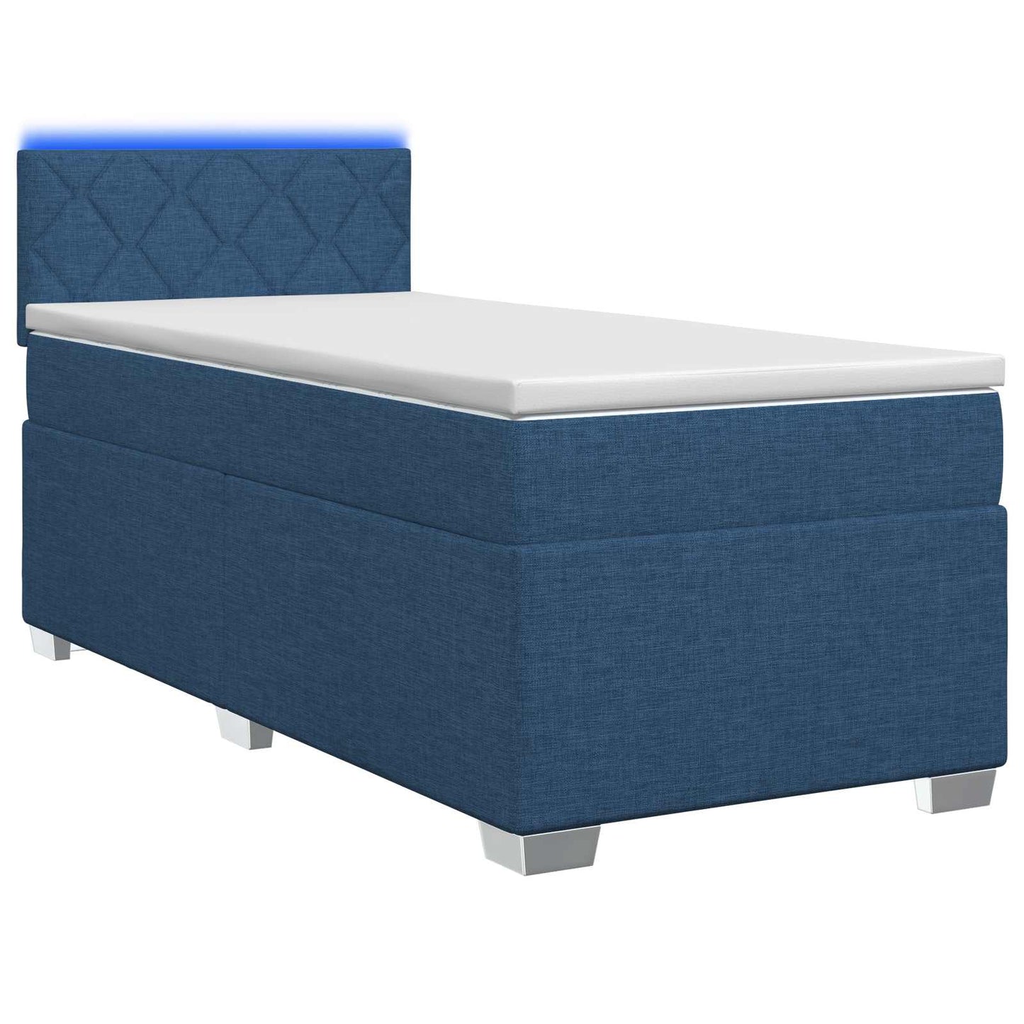 Box Spring Seng med Madras og LED Blå 90 x 200 cm Stof