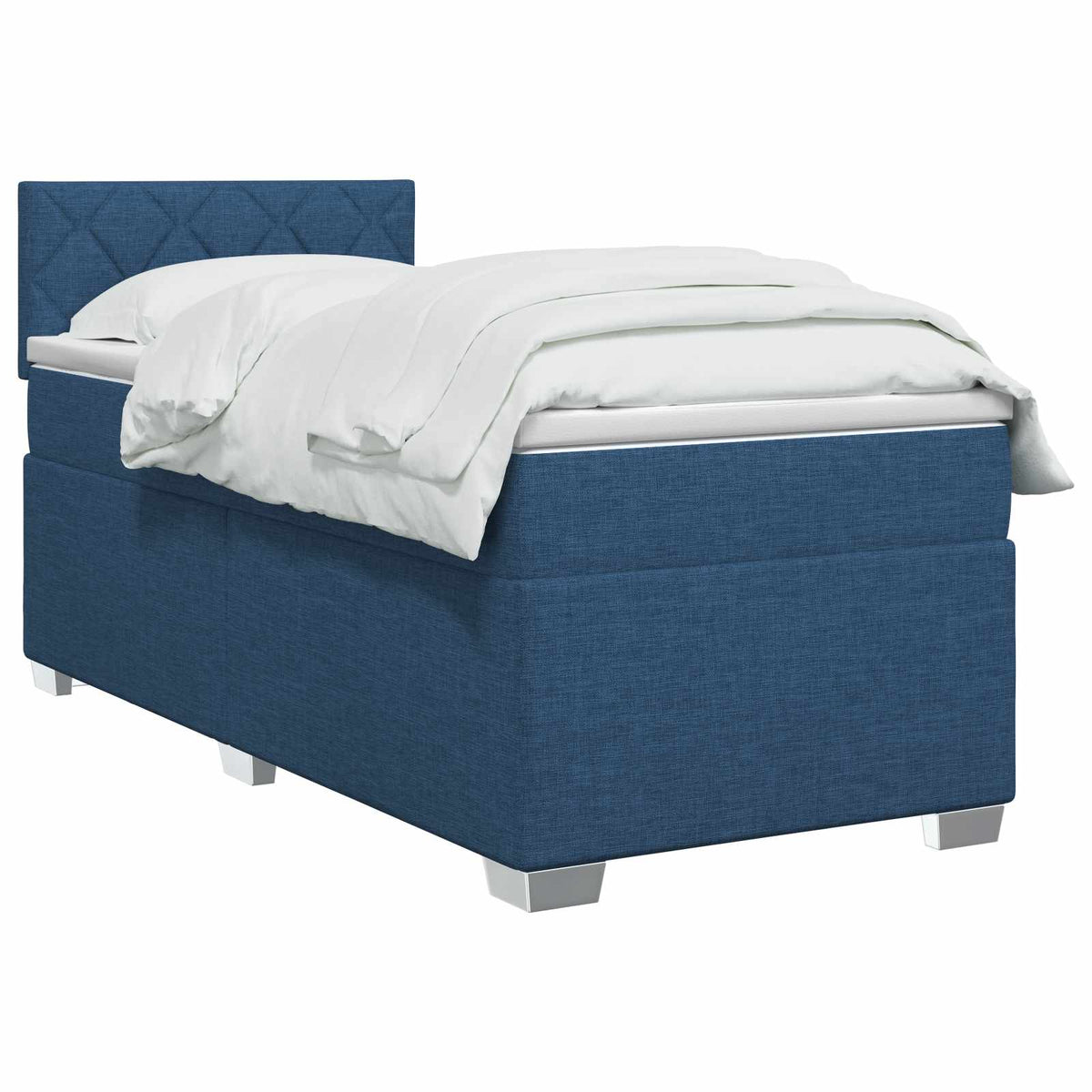 Box Spring Seng med Madras og LED Blå 90 x 200 cm Stof
