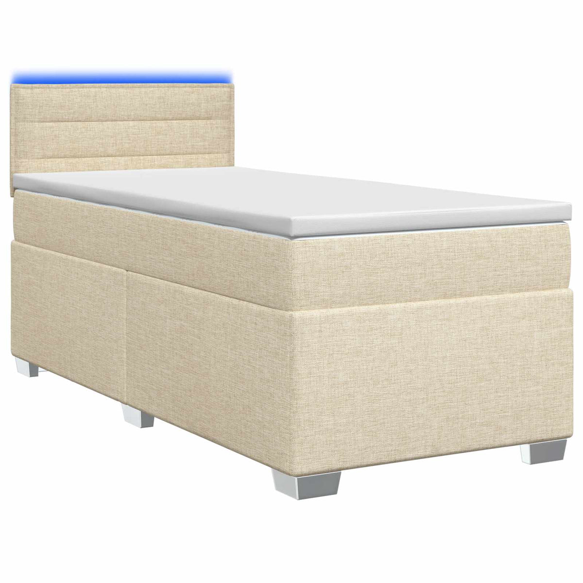 Box Spring Seng med Madras og LED Cremefarvet 100 x 200 cm Stof