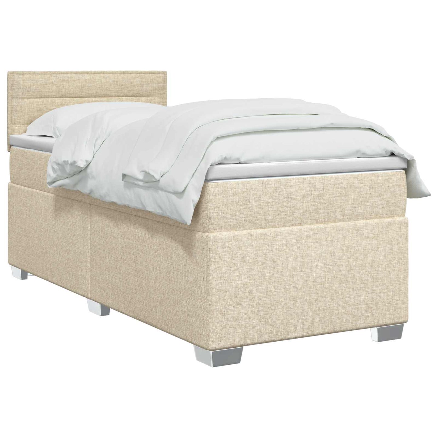 Box Spring Seng med Madras og LED Cremefarvet 100 x 200 cm Stof