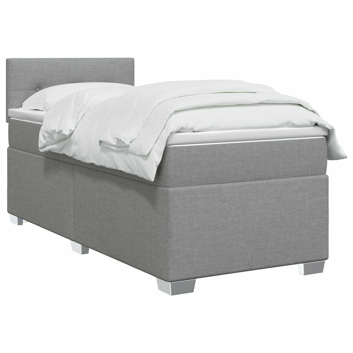 Box Spring Seng med Madras og LED Lysegrå 100 x 200 cm Stof