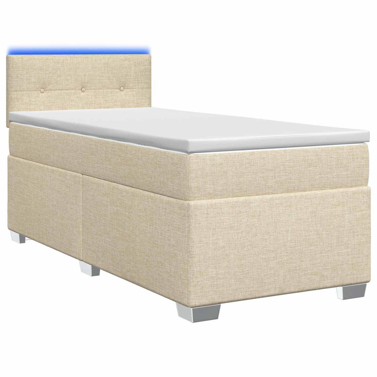 Box Spring Seng med Madras og LED Cremefarvet 100 x 200 cm Stof