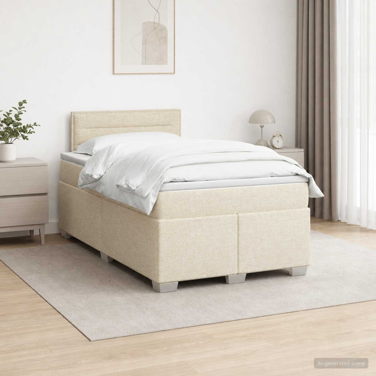 Box Spring Seng med Madras og LED Cremefarvet 120 x 200 cm Stof