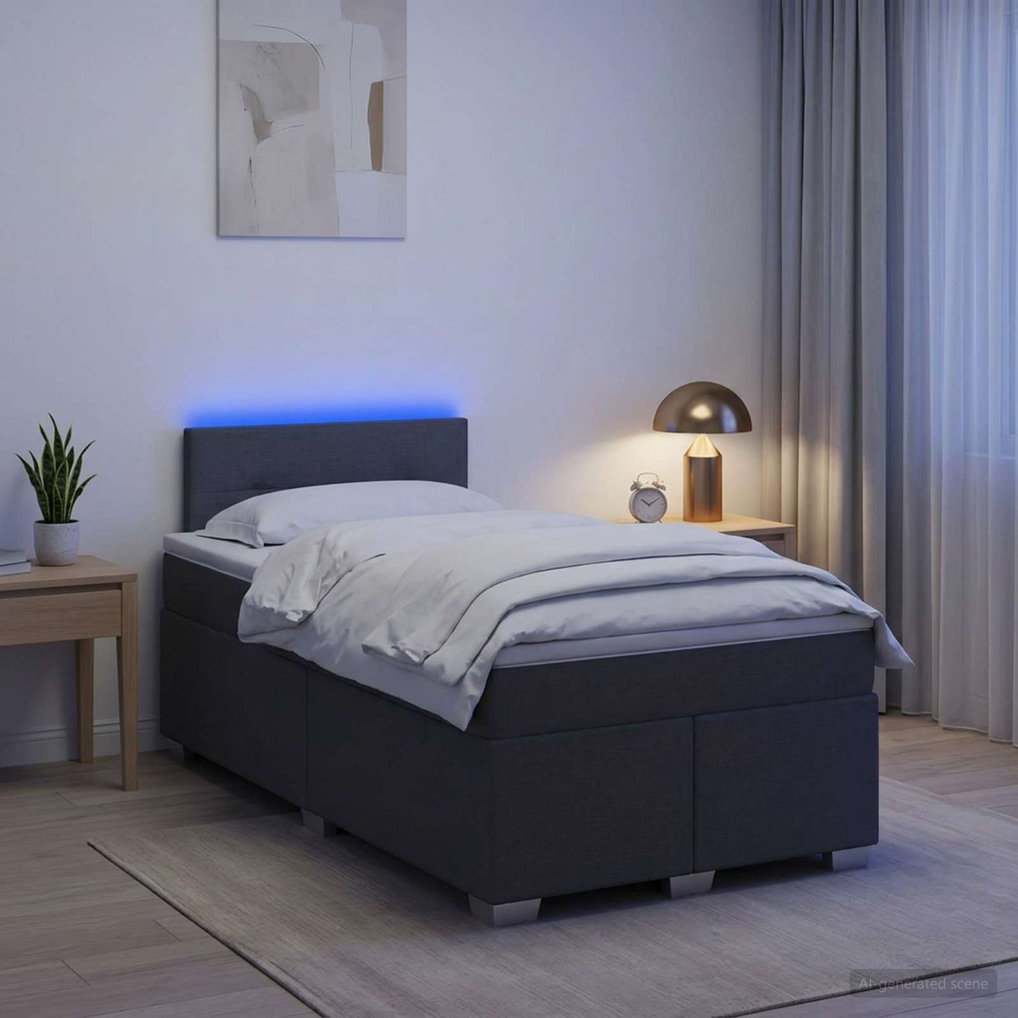 Box Spring Seng med Madras og LED Mørkegrå 120 x 200 cm Stof