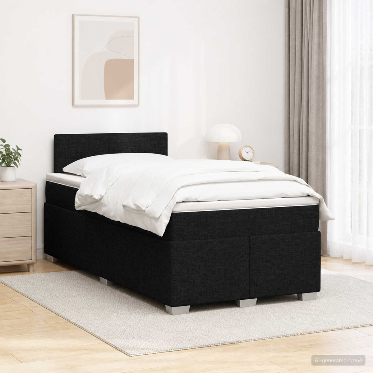 Box Spring Seng med Madras og LED Sort 120 x 200 cm Stof