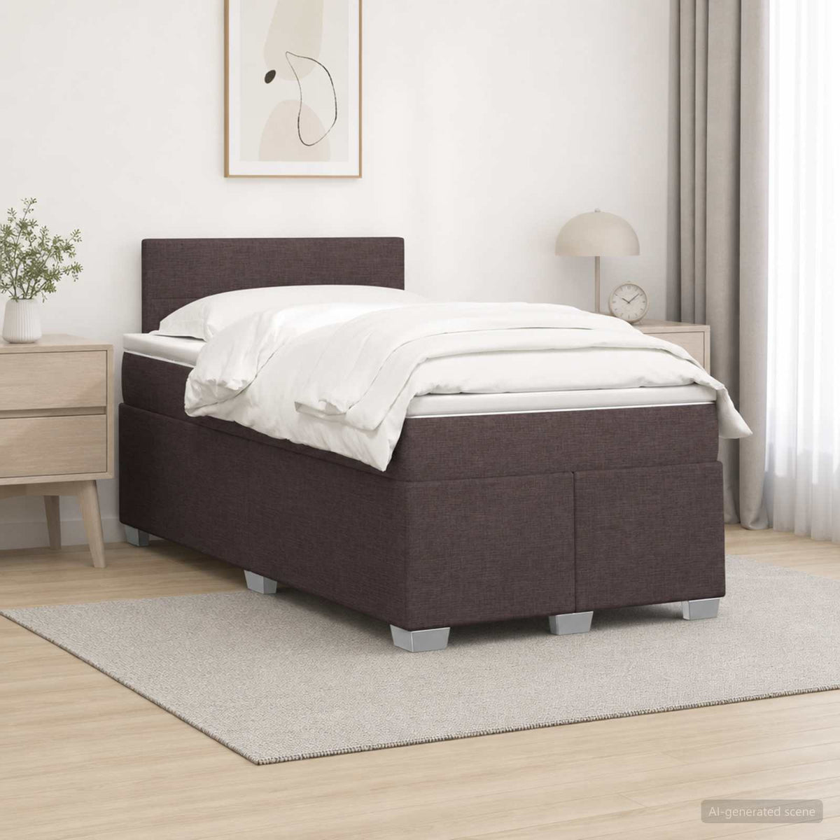 Box Spring Seng med Madras og LED Mørk Brun 120 x 200 cm Stof