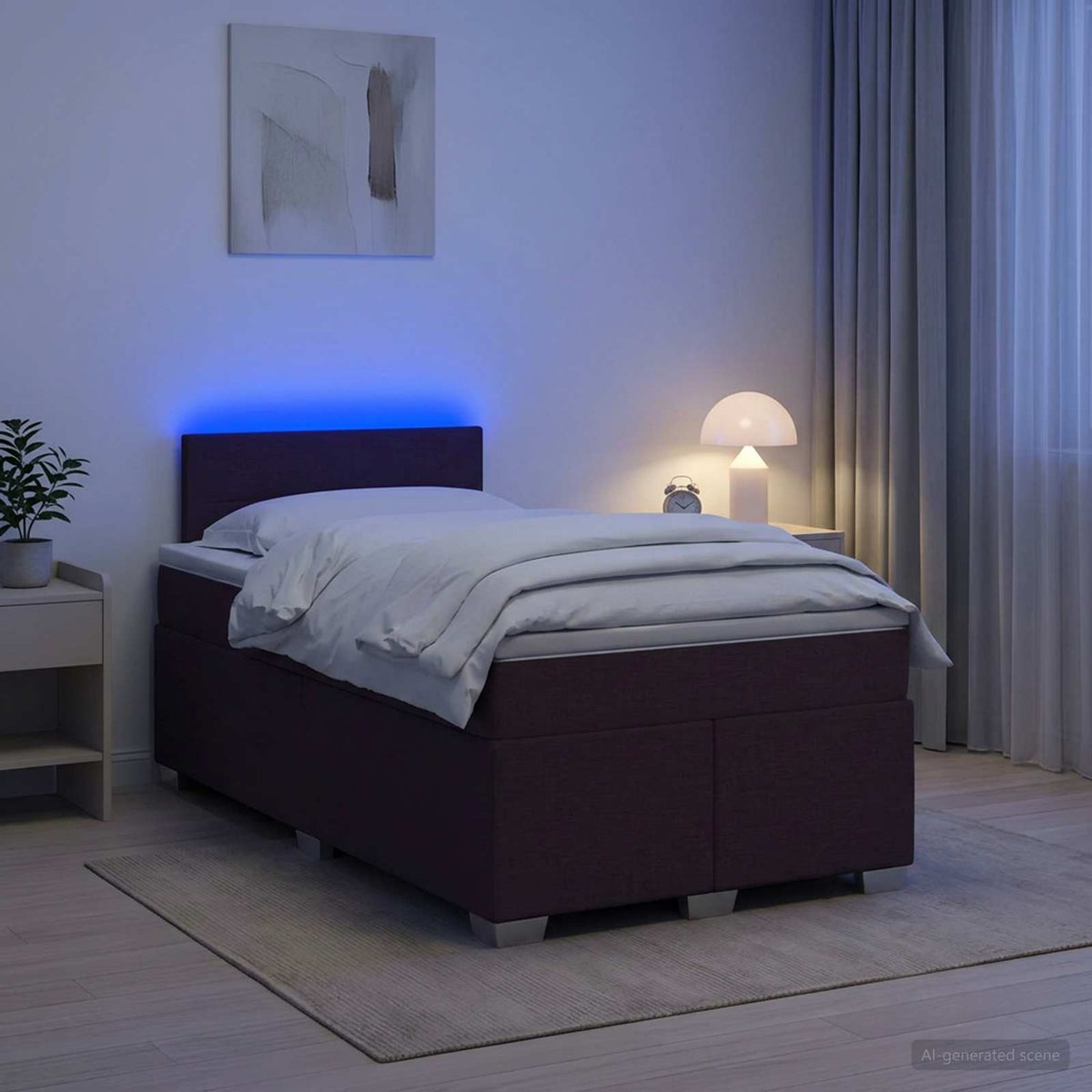 Box Spring Seng med Madras og LED Mørk Brun 120 x 200 cm Stof