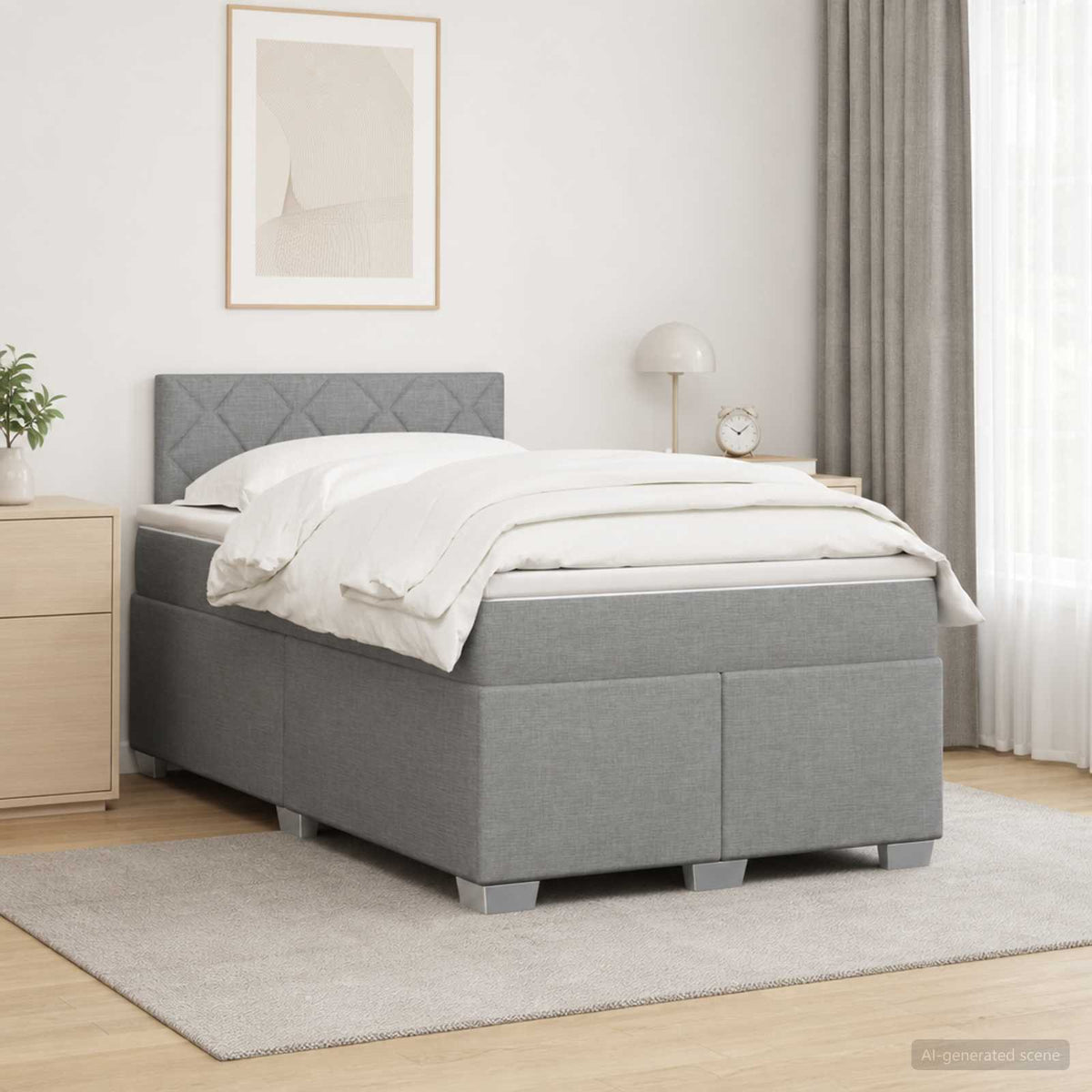 Box Spring Seng med Madras og LED Lysegrå 120 x 190 cm Stof