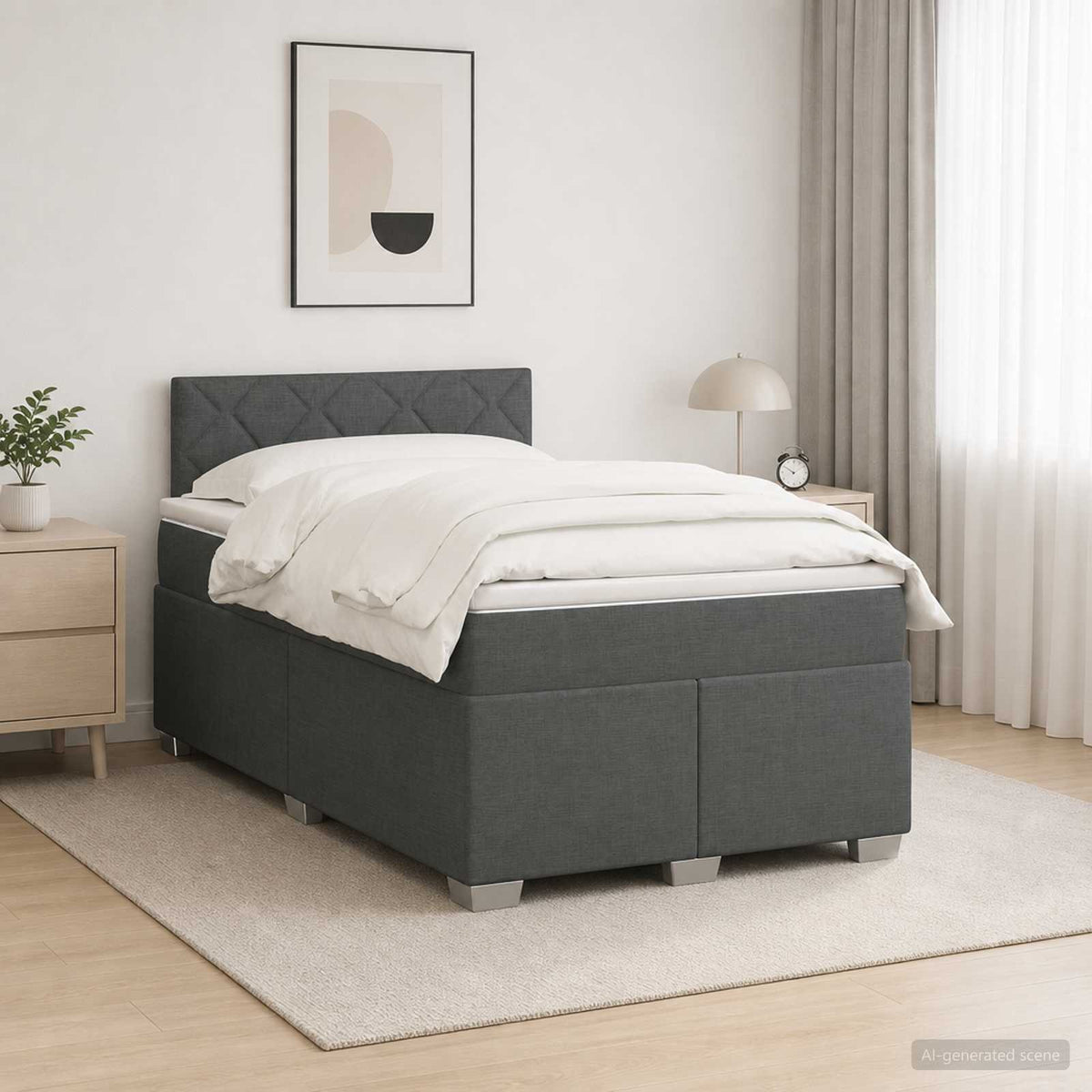 Box Spring Seng med Madras og LED Mørkegrå 120 x 200 cm Stof