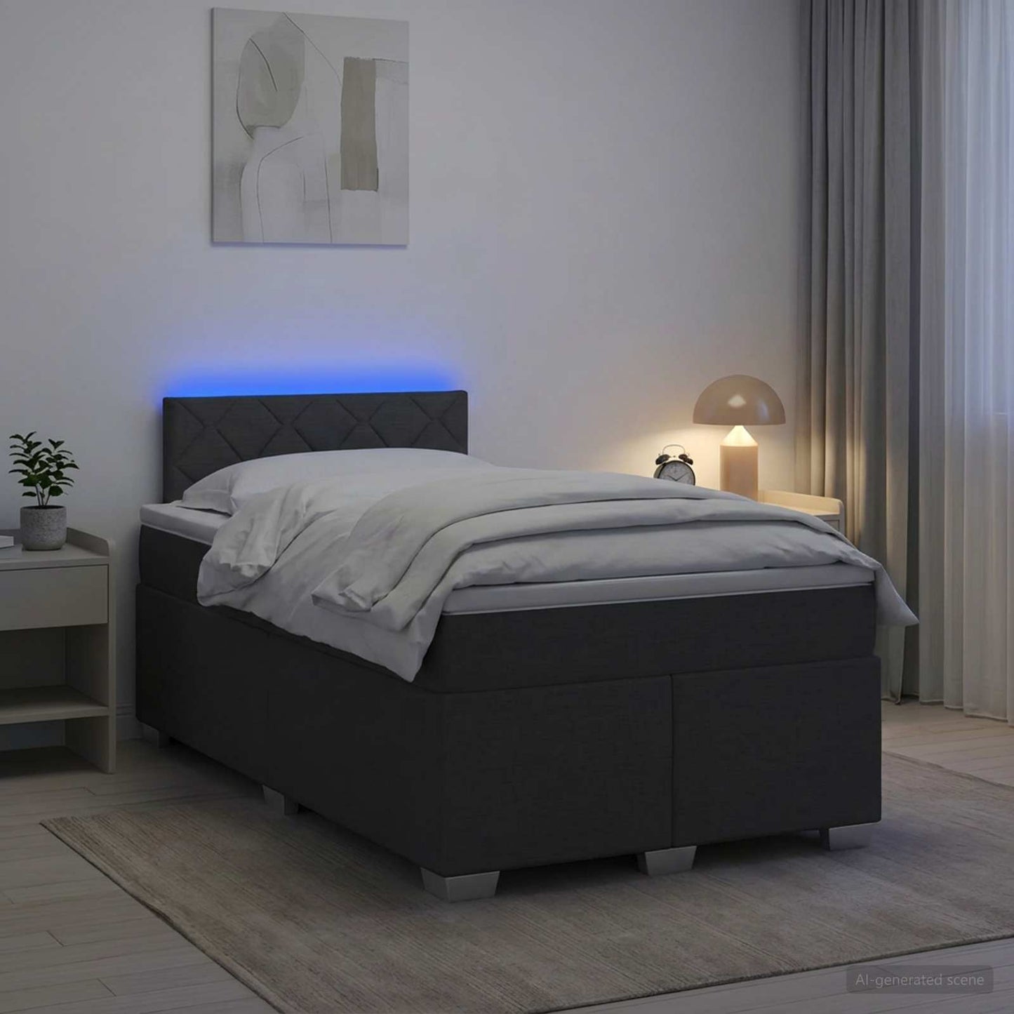 Box Spring Seng med Madras og LED Mørkegrå 120 x 200 cm Stof