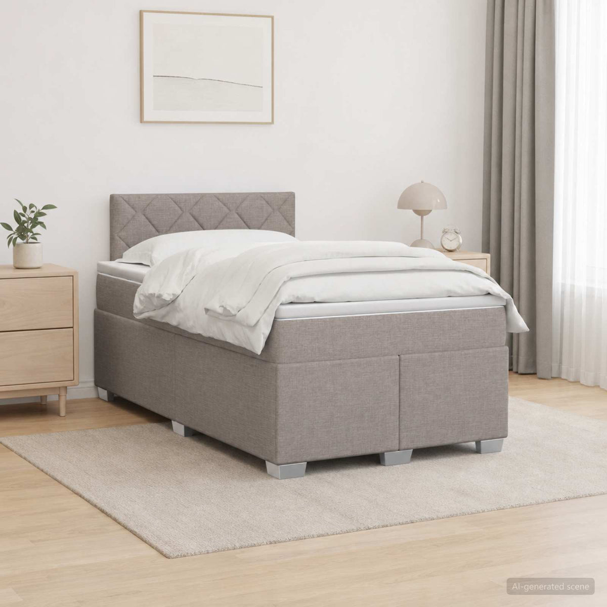 Box Spring Seng med Madras og LED Gråbrun 120 x 190 cm Stof