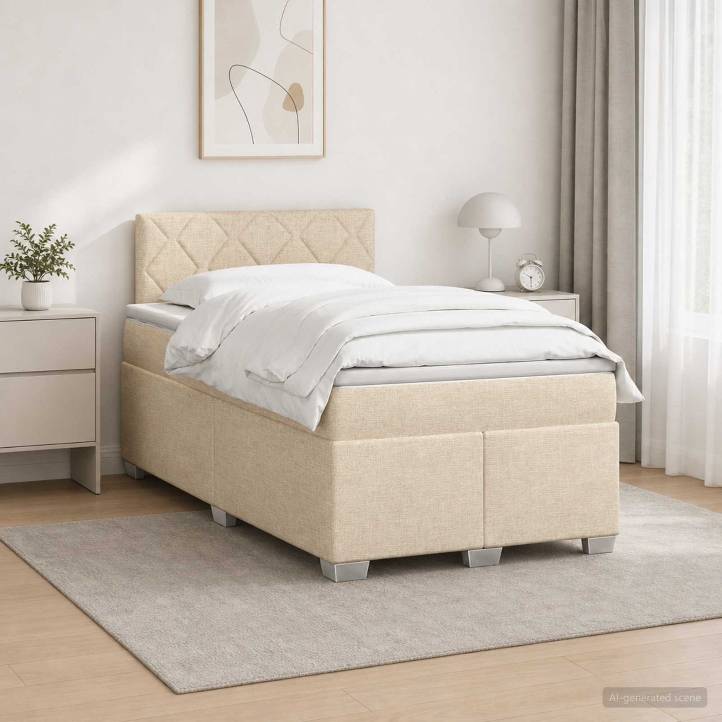 Box Spring Seng med Madras og LED Cremefarvet 120 x 200 cm Stof