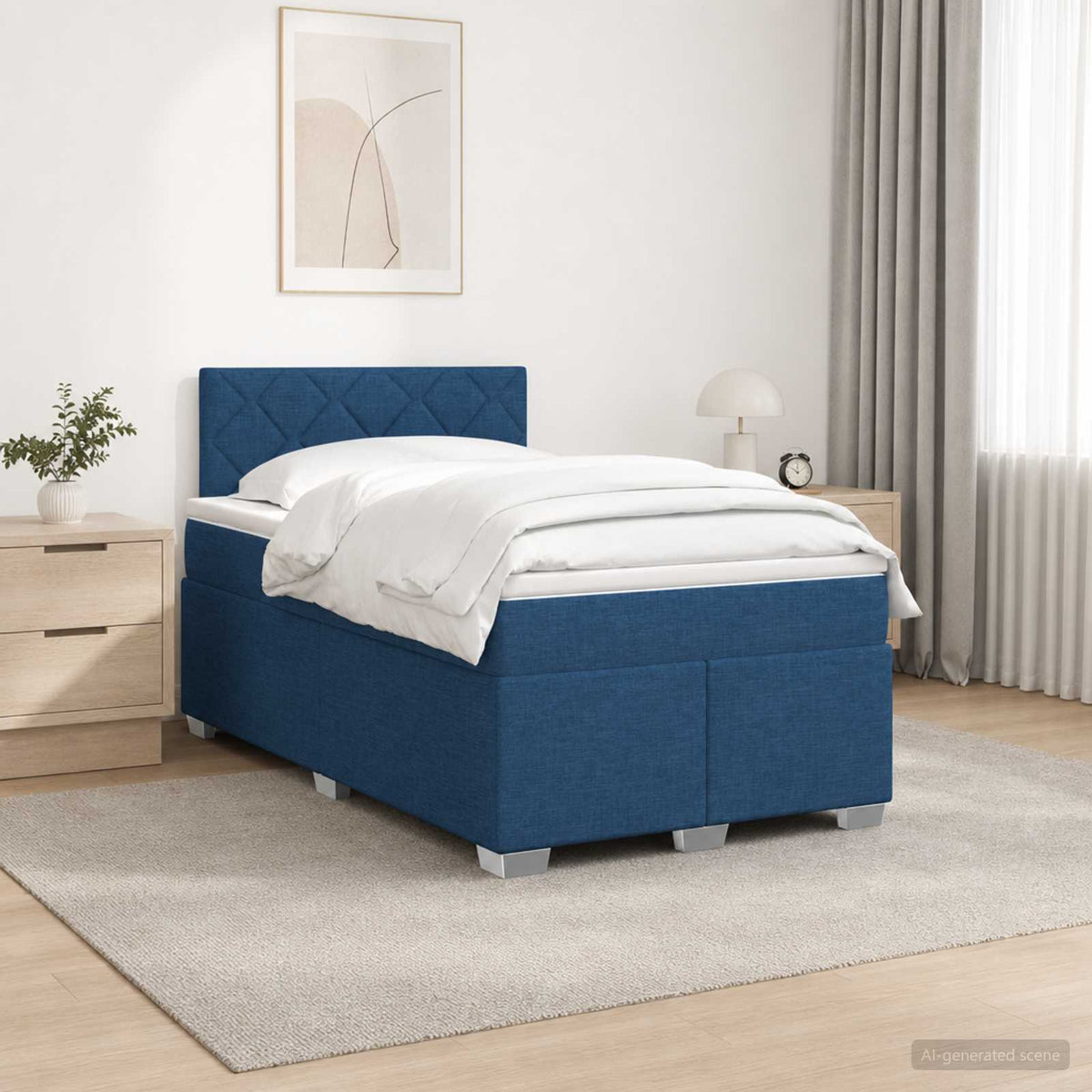 Box Spring Seng med Madras og LED Blå 120 x 200 cm Stof
