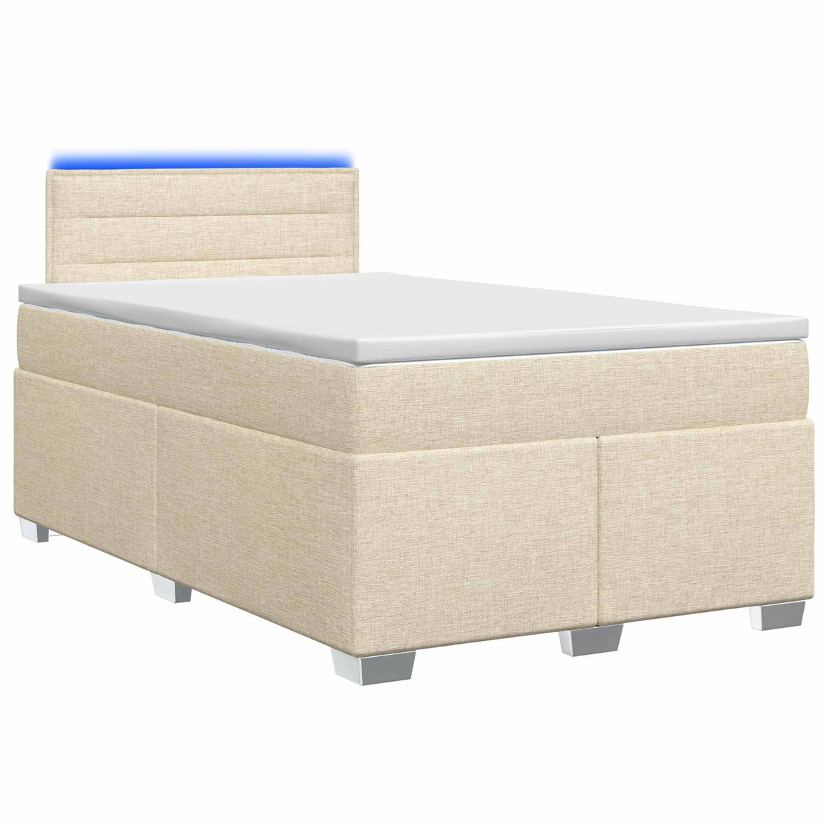 Box Spring Seng med Madras og LED Cremefarvet 120 x 200 cm Stof