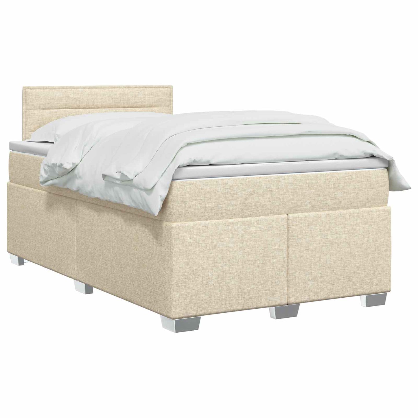 Box Spring Seng med Madras og LED Cremefarvet 120 x 200 cm Stof
