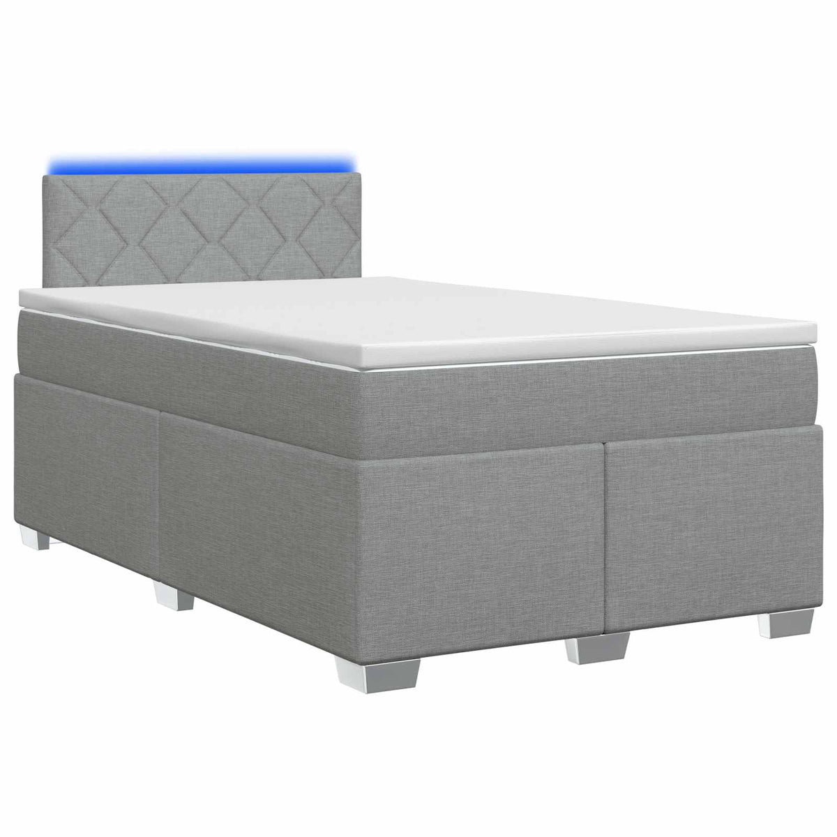 Box Spring Seng med Madras og LED Lysegrå 120 x 200 cm Stof