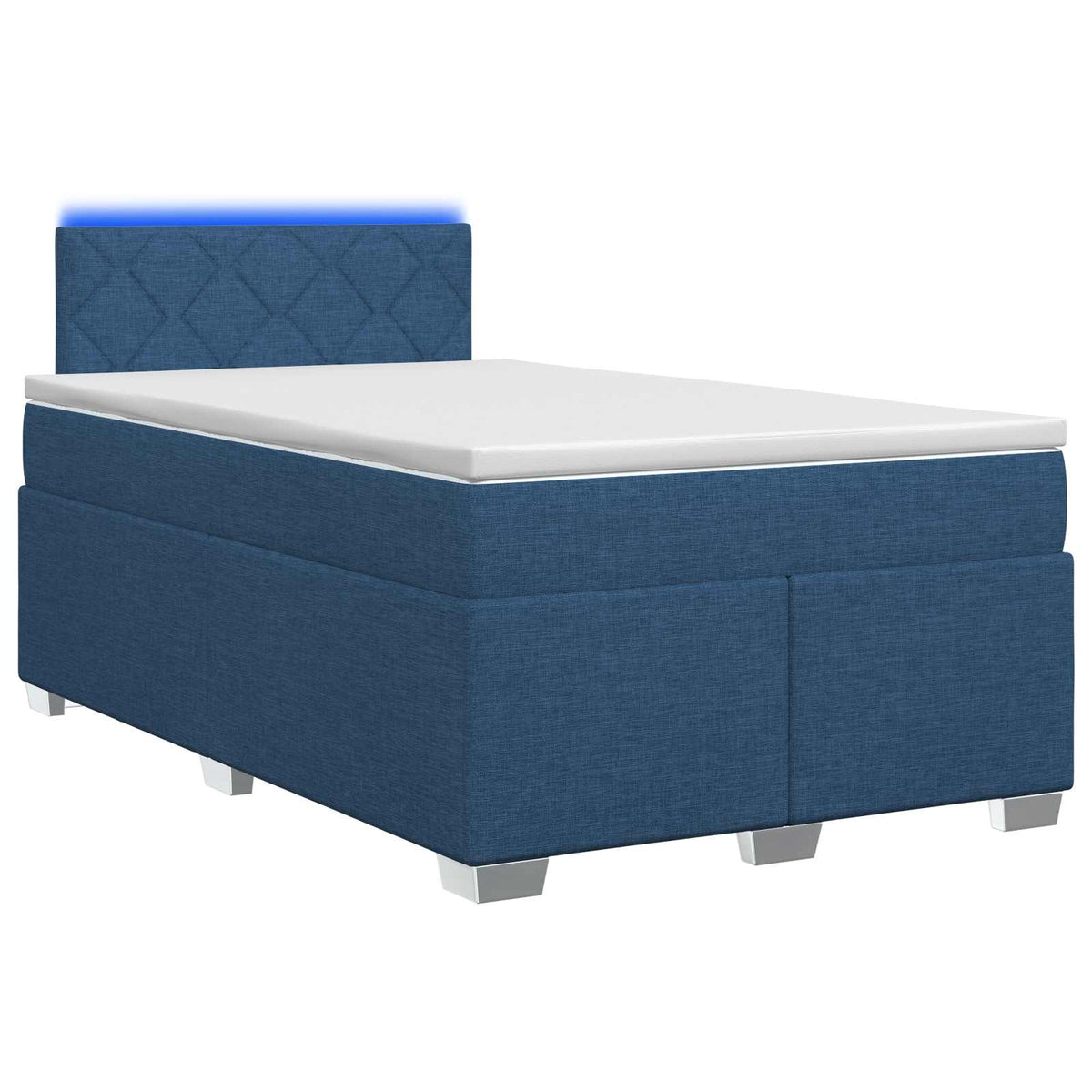 Box Spring Seng med Madras og LED Blå 120 x 200 cm Stof