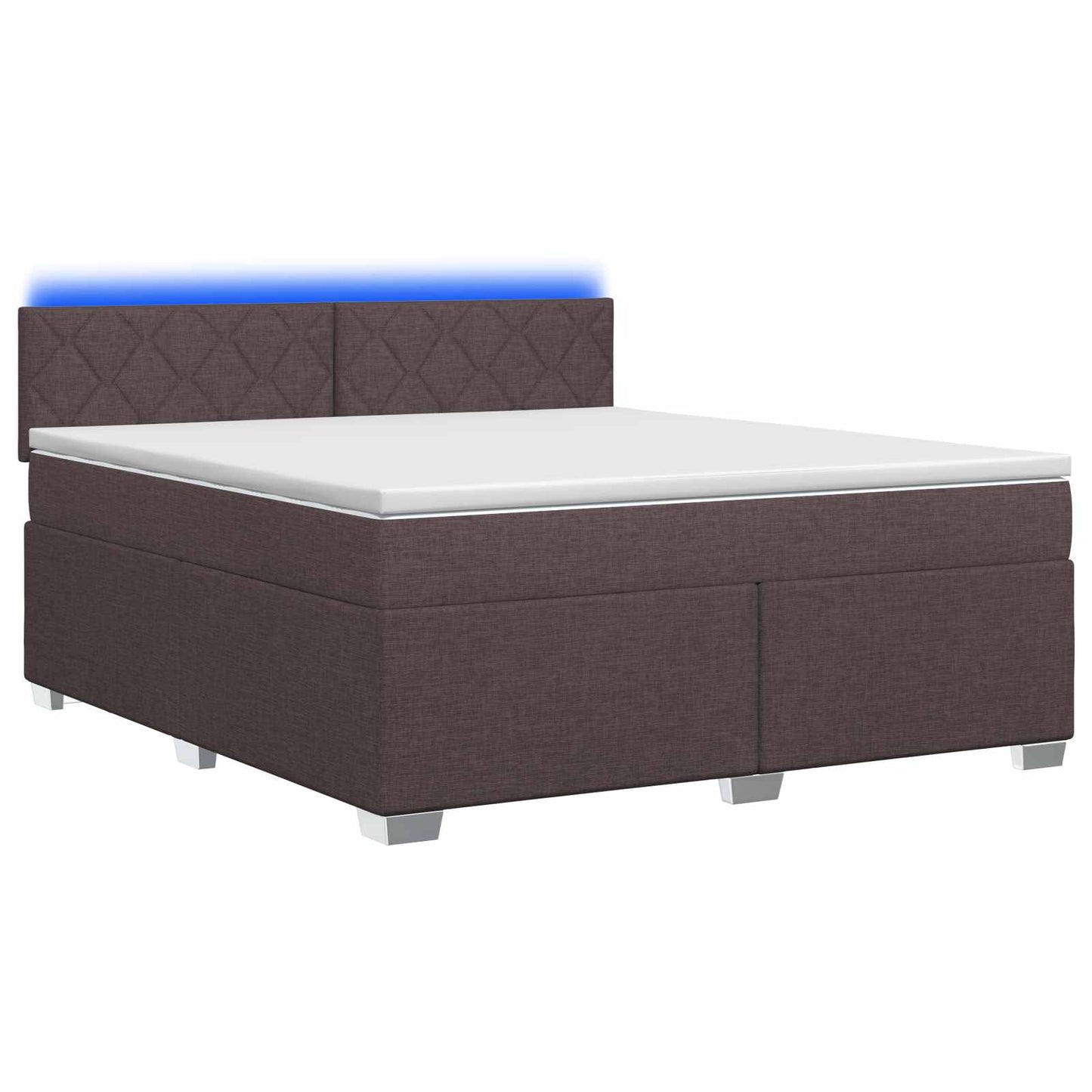 Box Spring Seng med Madras og LED Mørk Brun 140 x 190 cm Stof