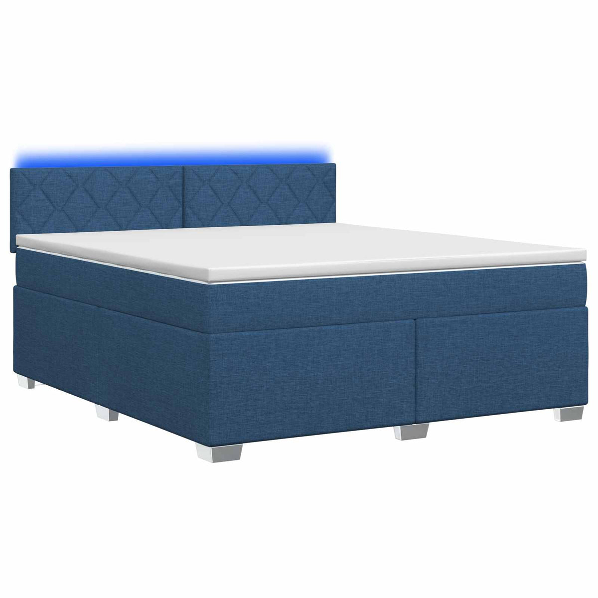 Box Spring Seng med Madras og LED Blå 140 x 190 cm Stof