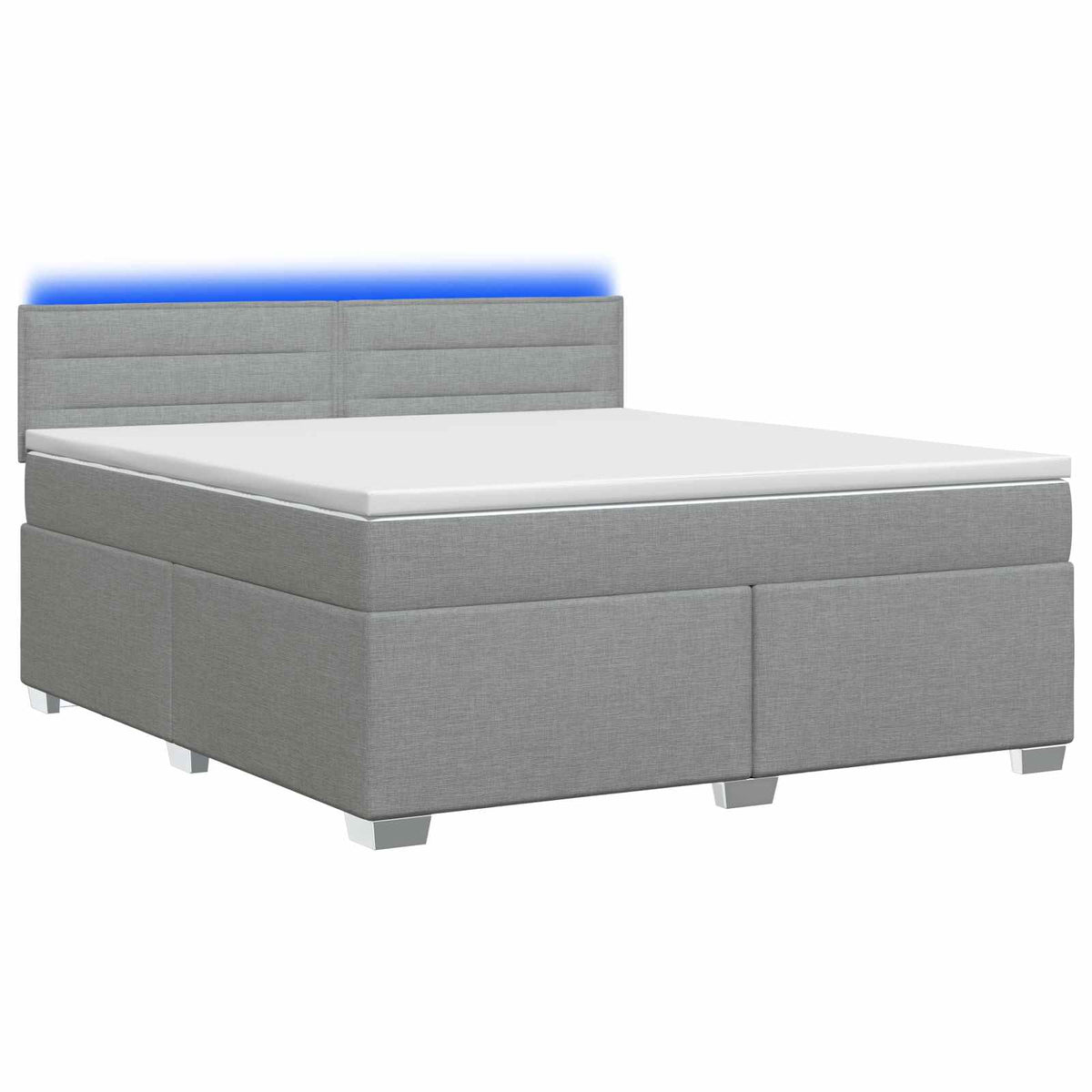 Box Spring Seng med Madras og LED Lysegrå 160 x 200 cm Stof