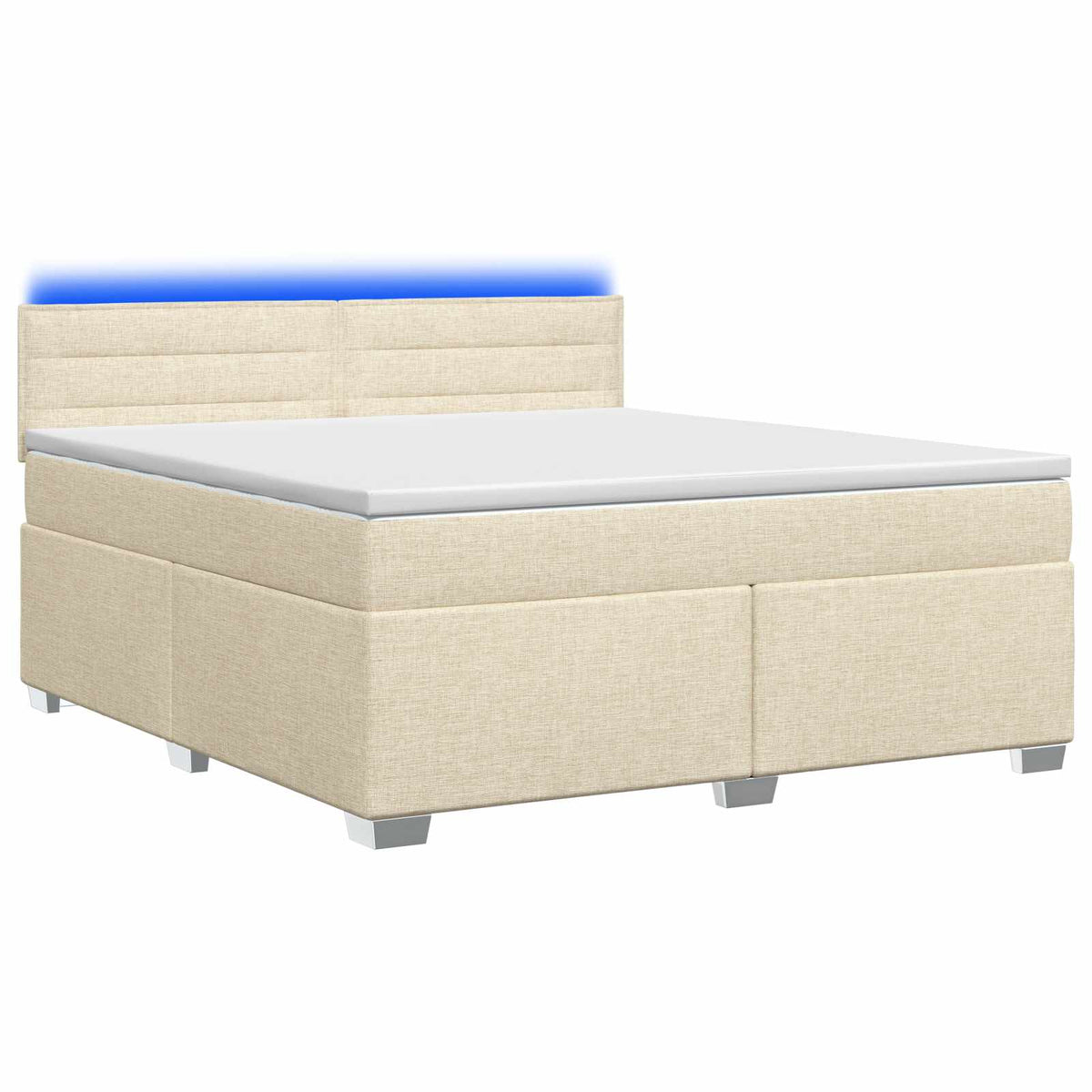 Box Spring Seng med Madras og LED Cremefarvet 160 x 200 cm Stof