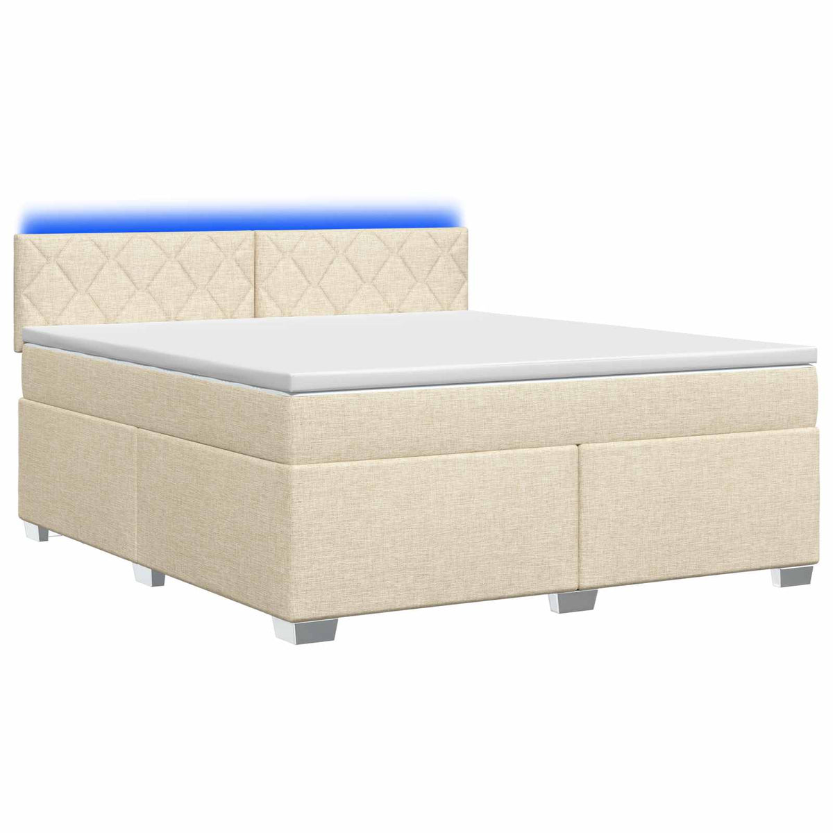 Box Spring Seng med Madras og LED Cremefarvet 160 x 200 cm Stof