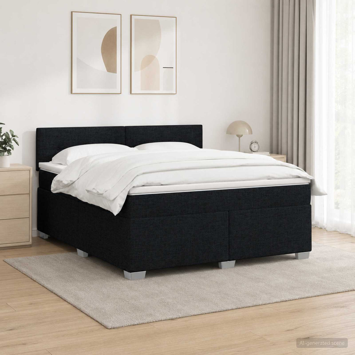 Box Spring Seng med Madras og LED Sort 140 x 200 cm Stof
