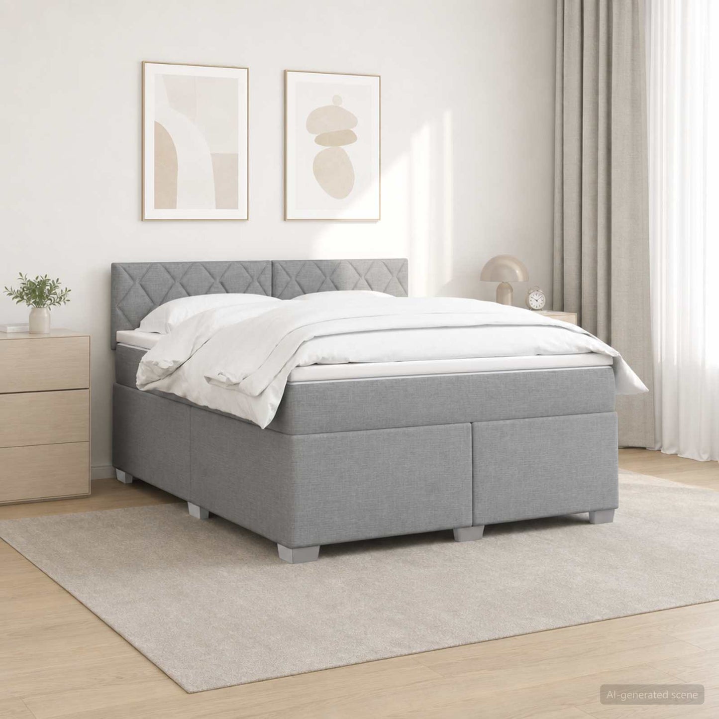 Box Spring Seng med Madras og LED Lysegrå 180 x 200 cm Stof