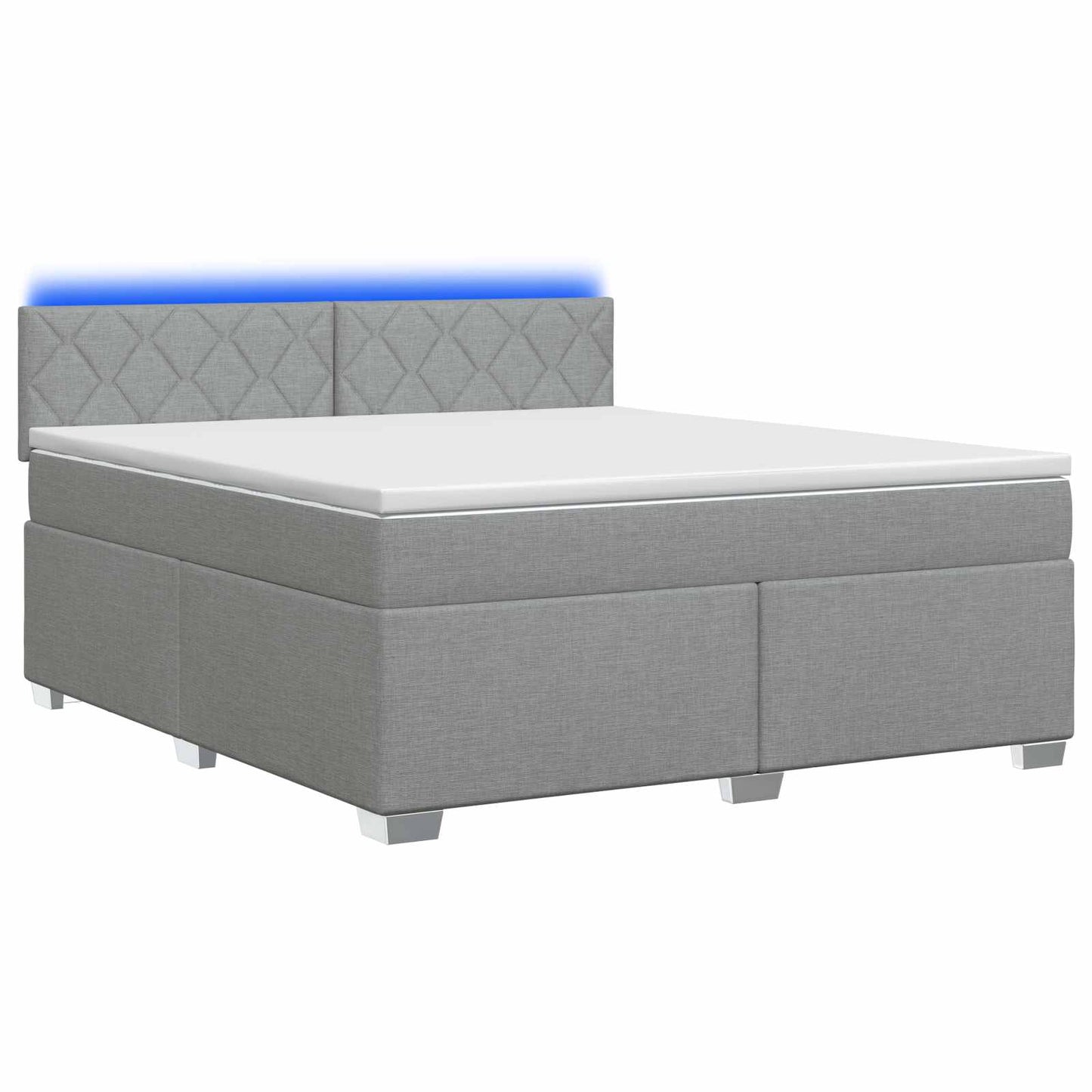 Box Spring Seng med Madras og LED Lysegrå 180 x 200 cm Stof