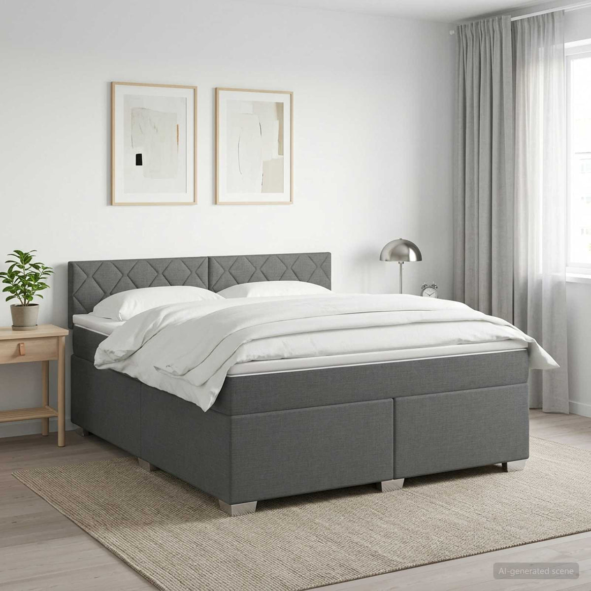 Box Spring Seng med Madras og LED Mørkegrå 140 x 190 cm Stof
