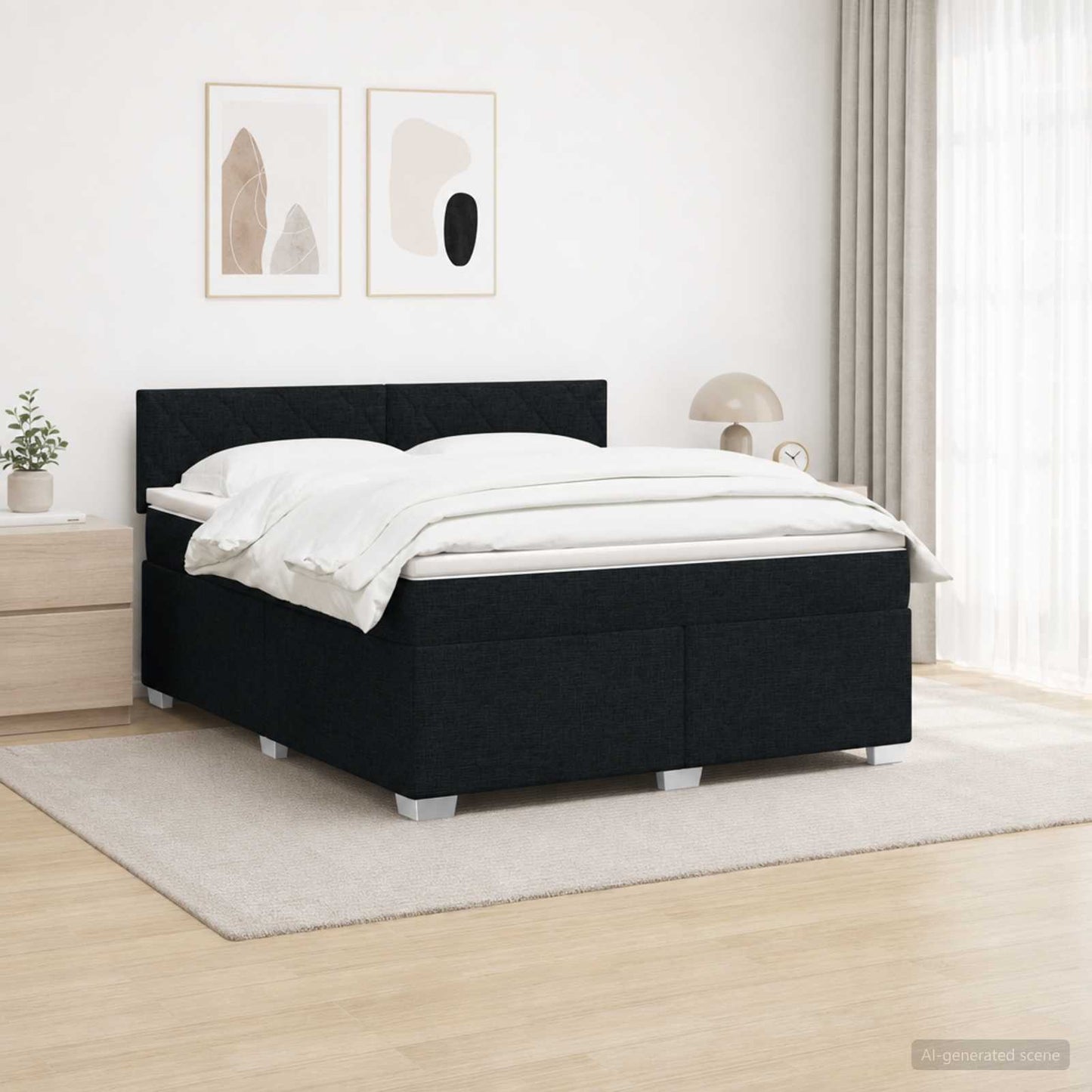 Box Spring Seng med Madras og LED Sort 180 x 200 cm Stof