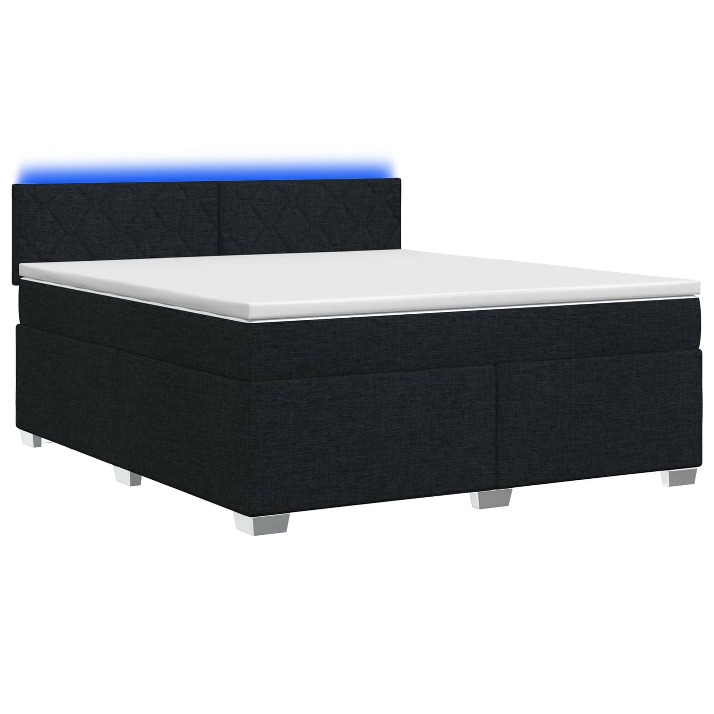 Box Spring Seng med Madras og LED Sort 180 x 200 cm Stof