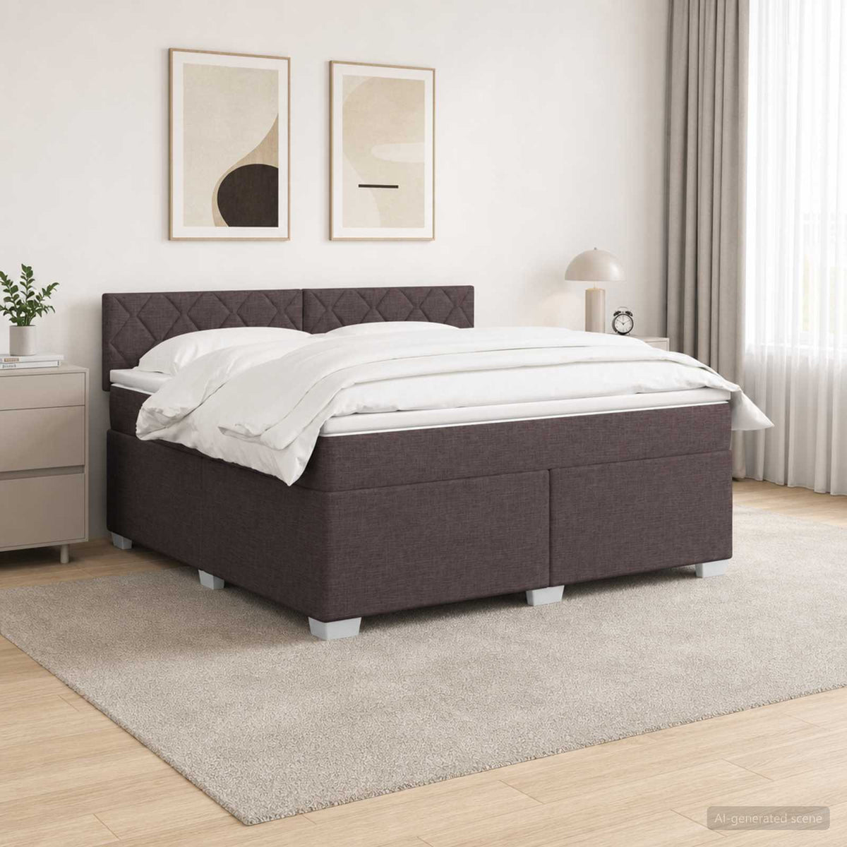 Box Spring Seng med Madras og LED Mørk Brun 160 x 200 cm Stof